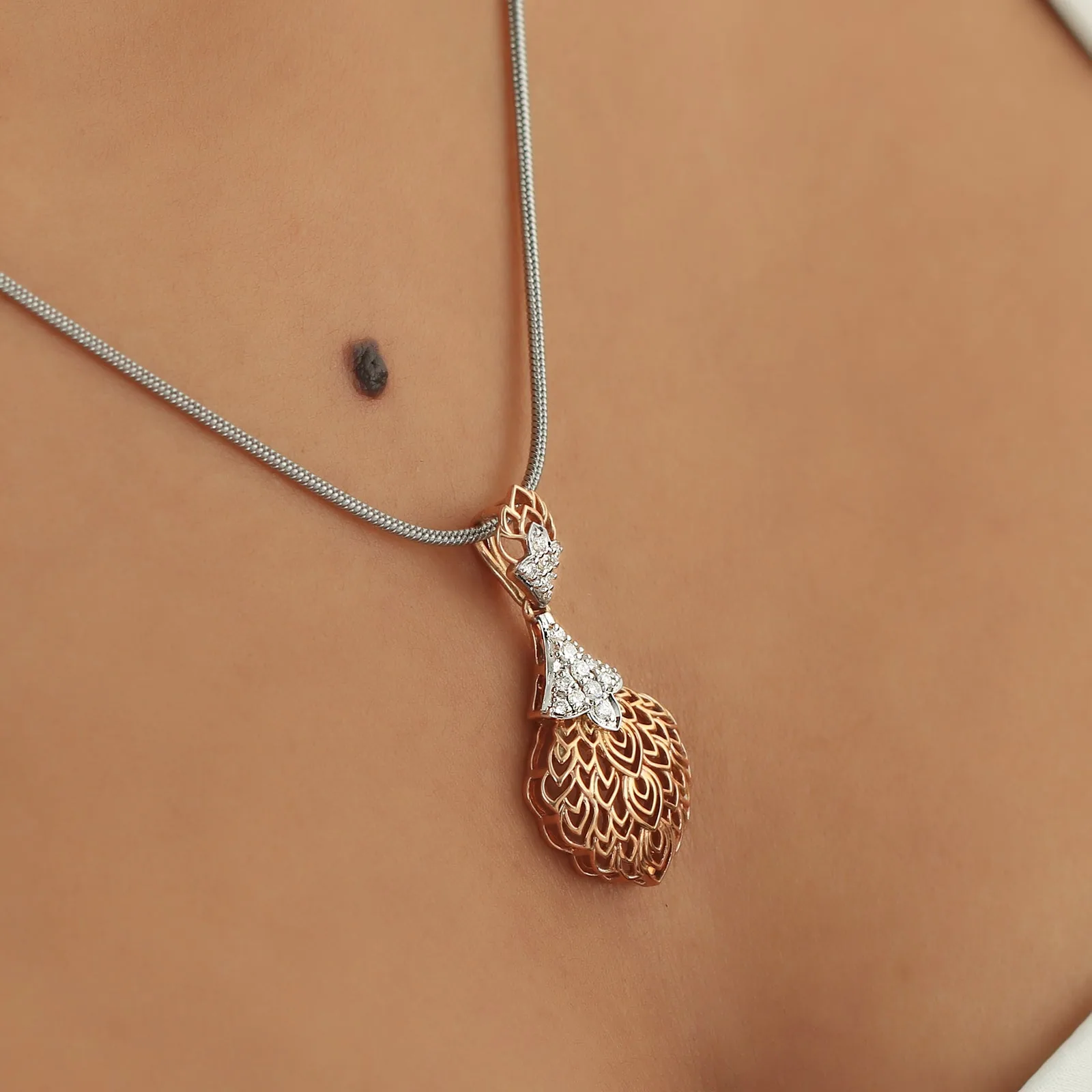 0.24 Ct Diamond Pendant Necklace IGI Certified 18K Gold Vermeil H-I VS Luxury - view 4