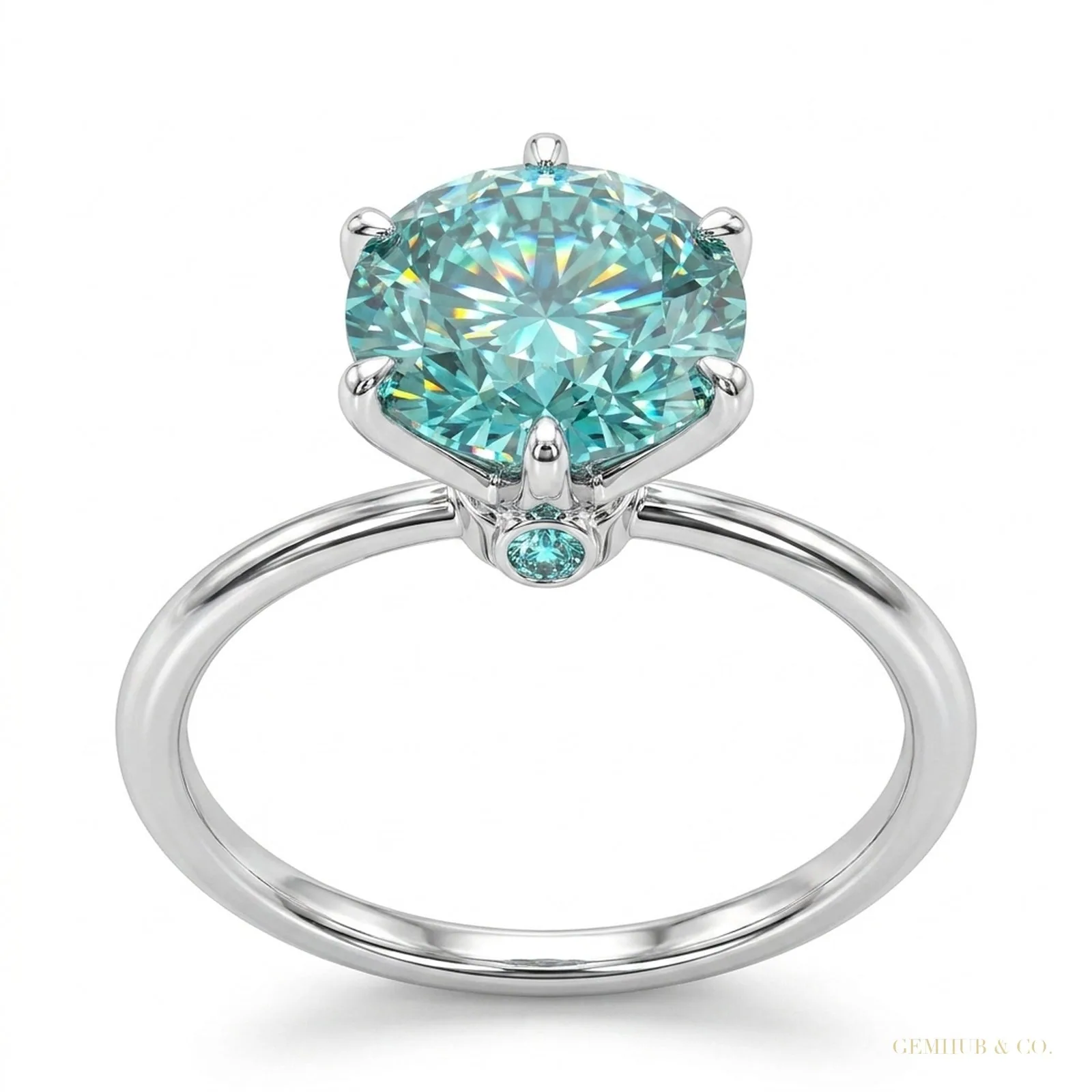 5.00 ct DEW Round Blue Moissanite Solitaire Ring in Certified Jewelry – 18K Gold Vermeil
