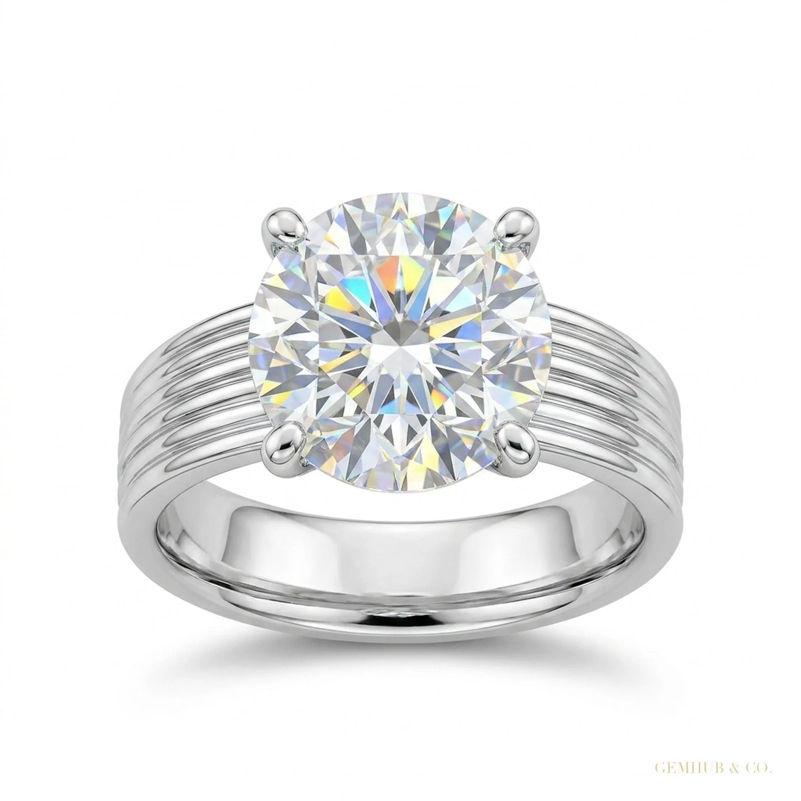 5.00 ct DEW White Round Cut Treated Moissanite Ring in Certified Beauty 18K Gold Plated
