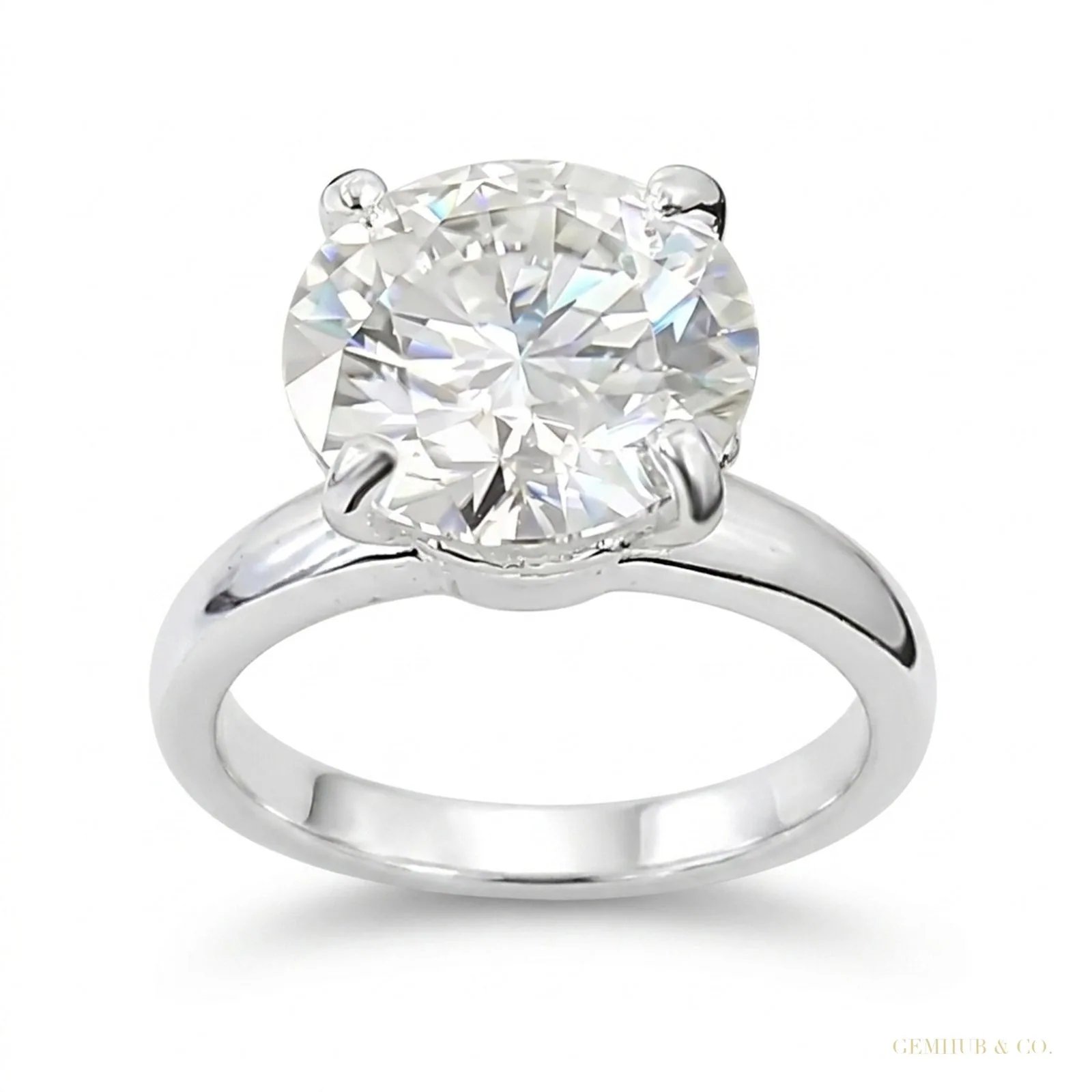 5.05 ct DEW Certified Round White Moissanite Solitaire Ring – Gift – 18K Gold Vermeil