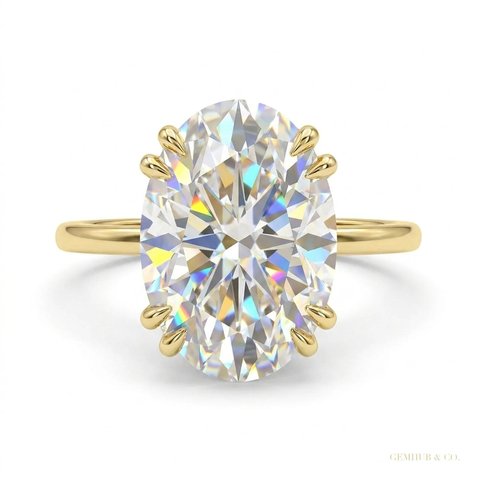 5.05 ct DEW Oval Cut Off White Treated Moissanite Ring – Certified – 18K Gold Vermeil