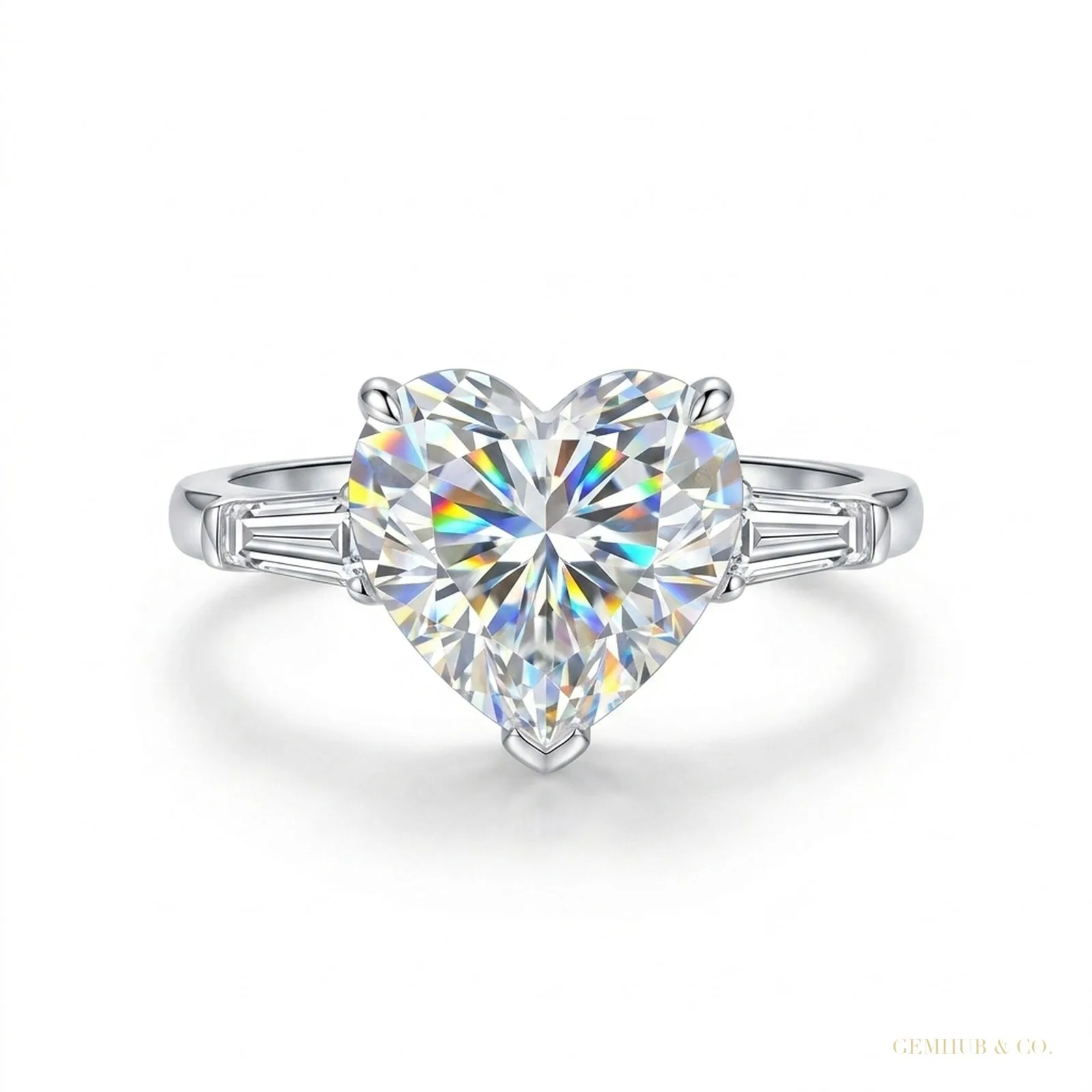 5.10 ct DEW Heart Cut Off White Treated Moissanite Solitaire Ring – 18K Gold Vermeil