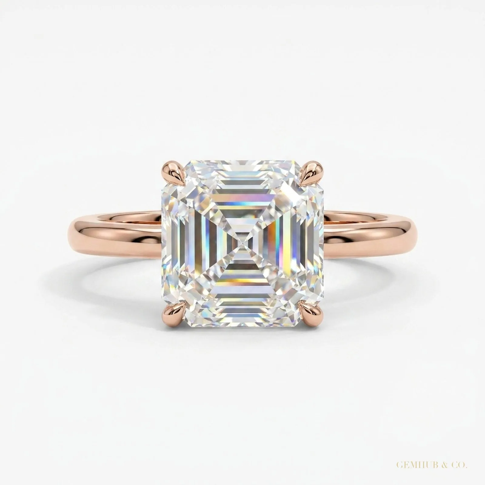 5.20 ct DEW Asscher Cut Moissanite Ring Wedding Gift for Wife Anniversary – 18K Gold Vermeil