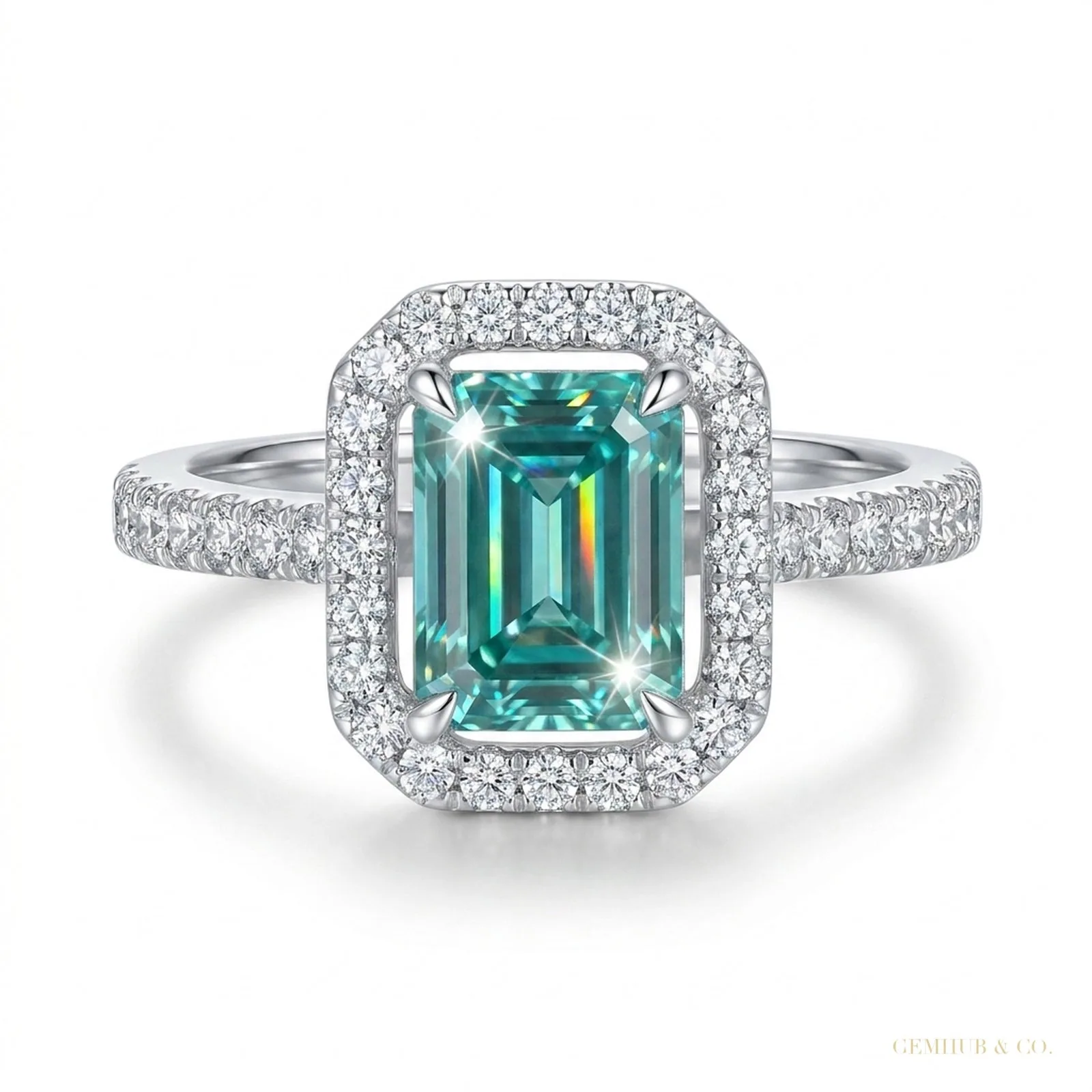 5.20 ct DEW Blue Moissanite Radiant Ring – Wedding or Birthday Gift – 18K Gold Vermeil
