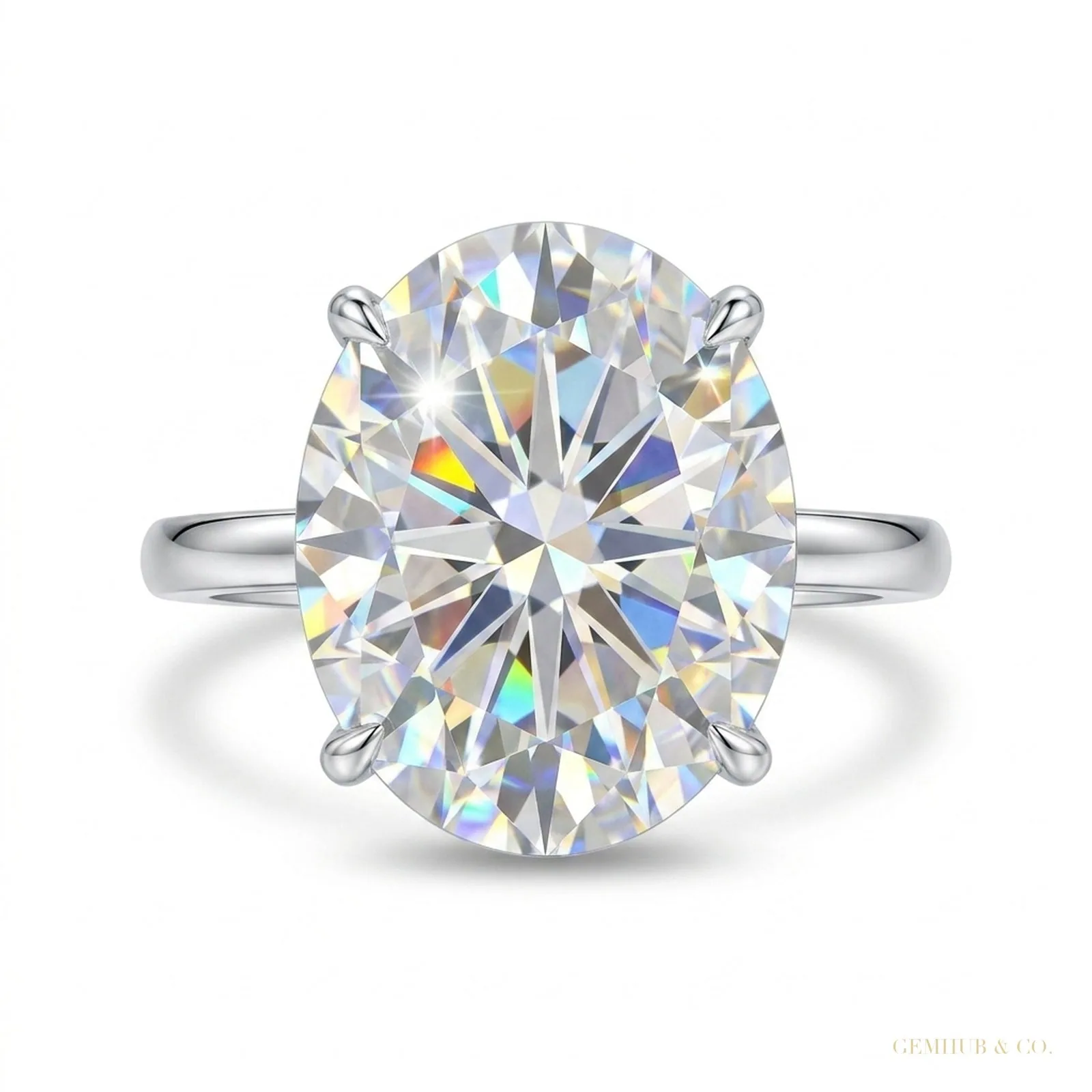 5.20 ct DEW Oval White Moissanite Solitaire Ring – Timeless Gift for Anniversary 18K Go 18K Gold Plated