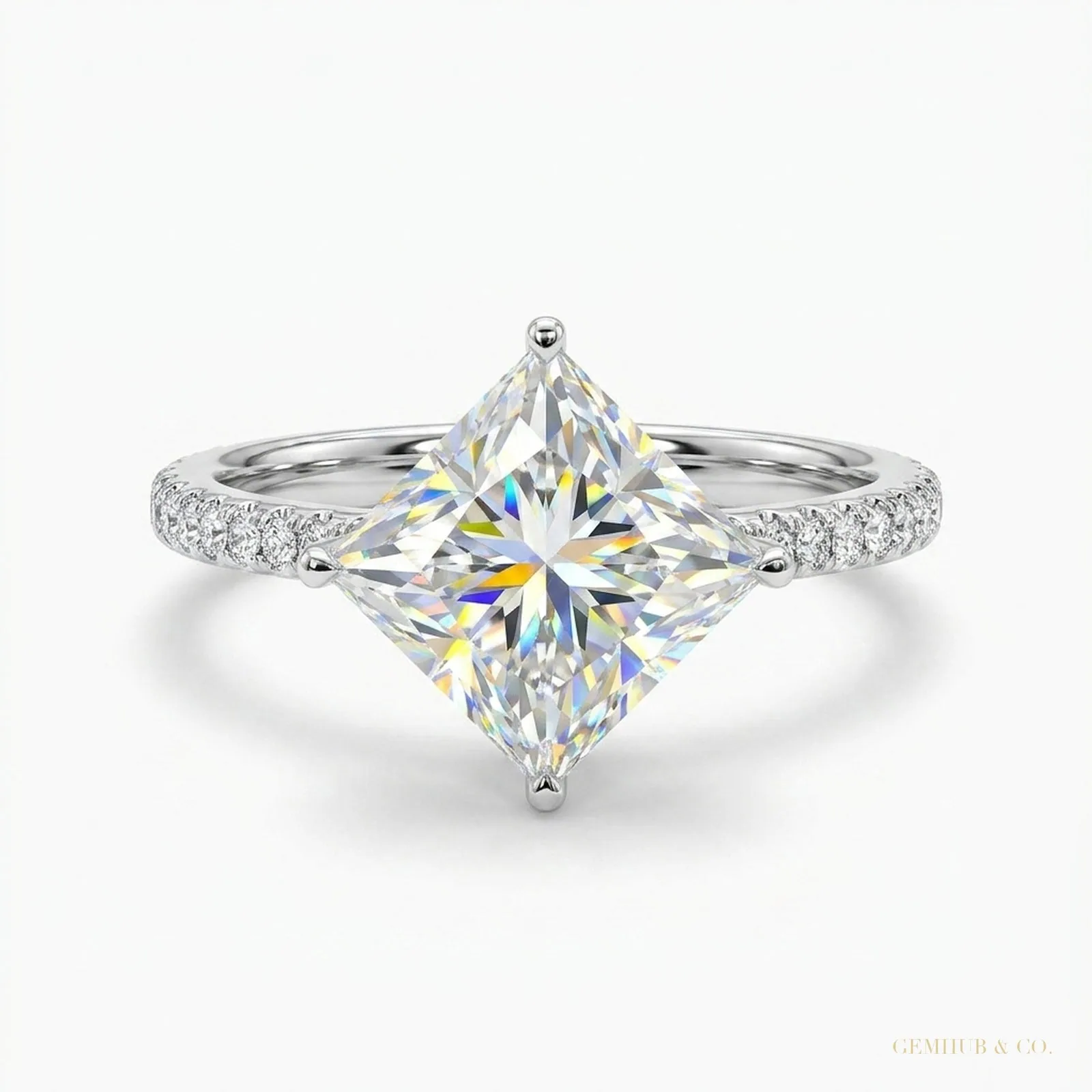5.25 ct DEW Princess Cut Off White Moissanite Ring Gift for Her Shine – 18K Gold Vermeil