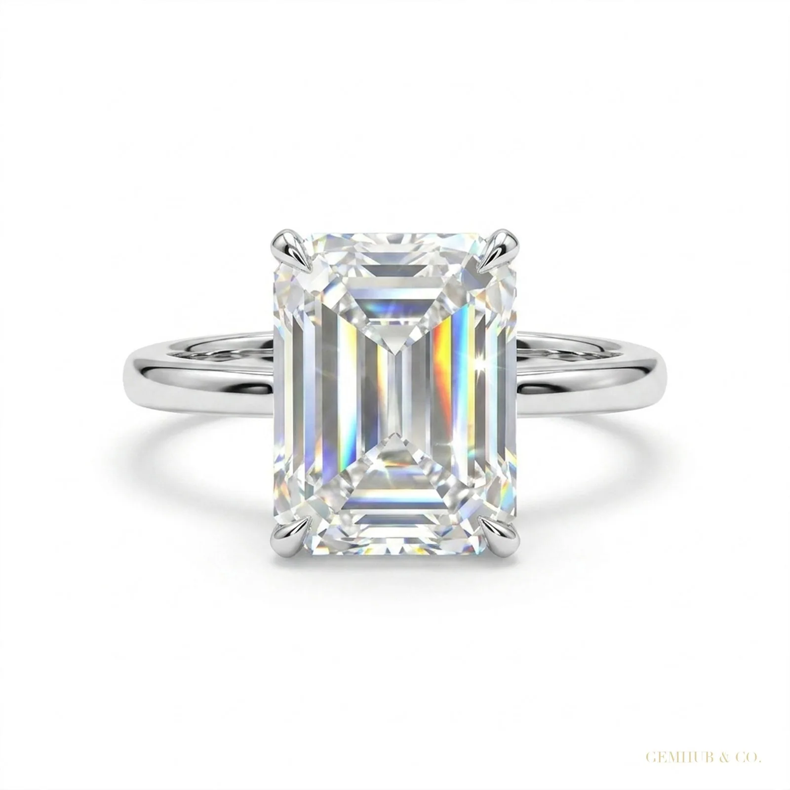 5.36 ct DEW Radiant Cut White Moissanite Solitaire Wedding Ring 18K Gold Plated