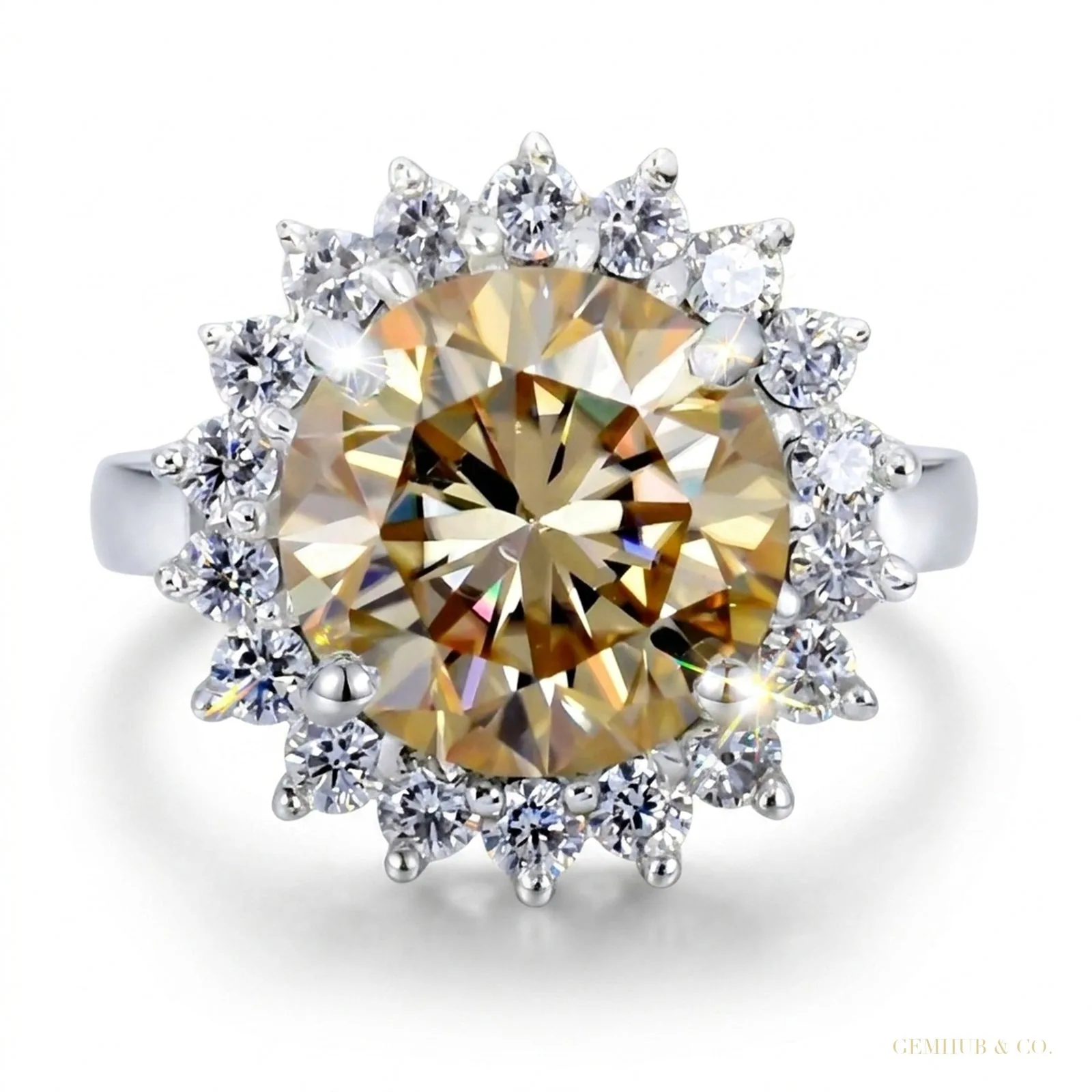 5.40 ct DEW Champagne Solitaire Moissanite Ring – 4th of July Gift – 18K Gold Vermeil