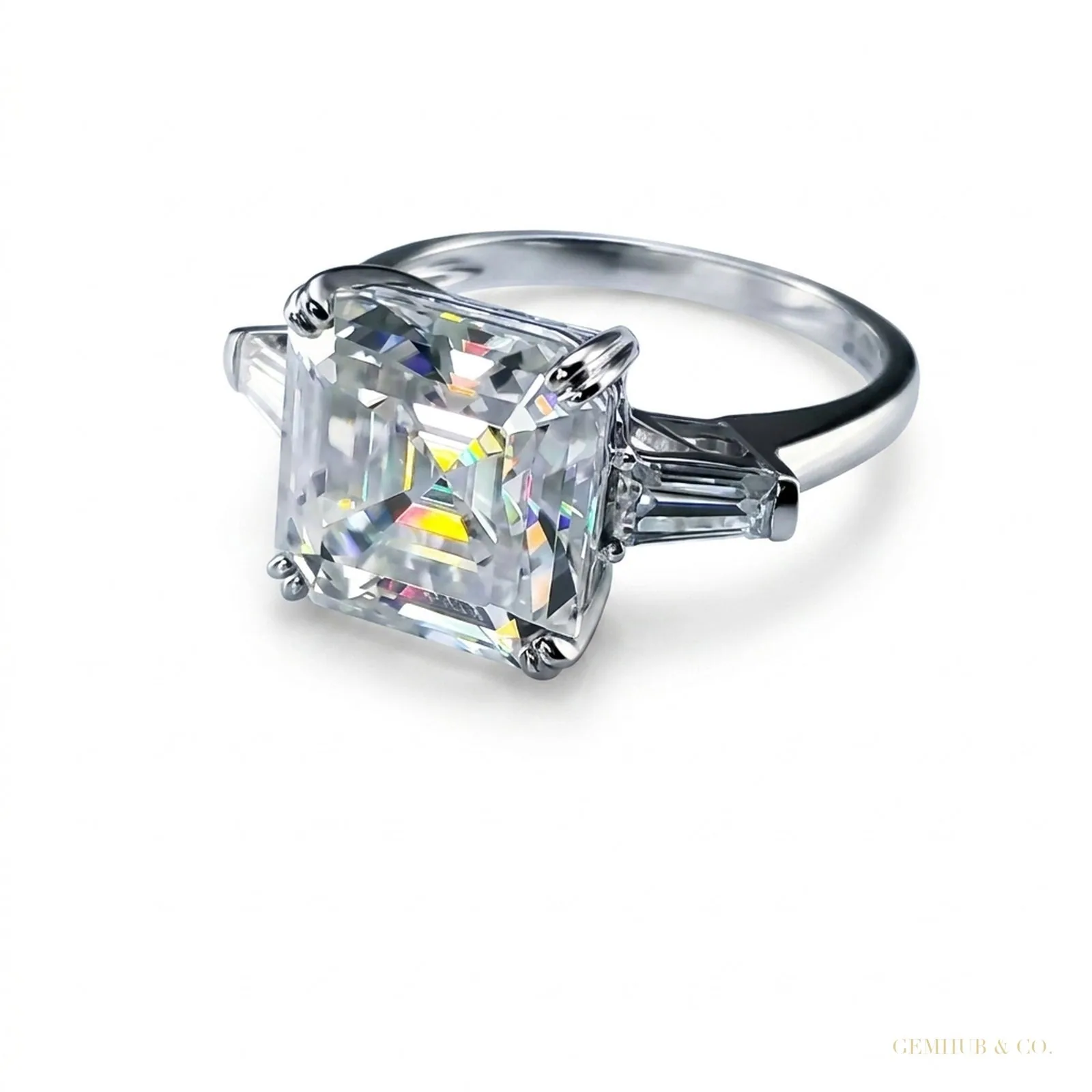 5.50 ct DEW Off White Moissanite Solitaire Statement Ring in Certified – 18K Gold Vermeil