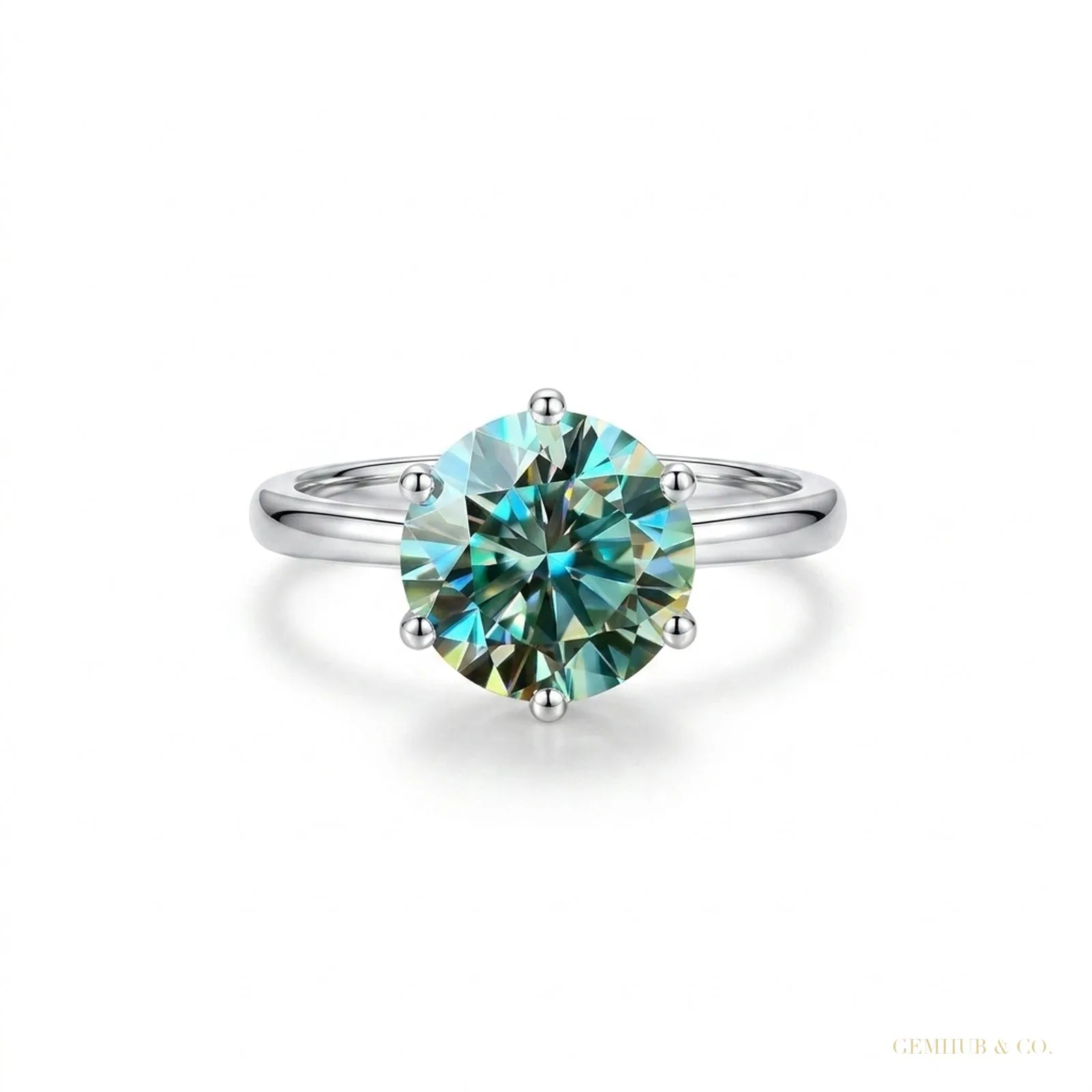 5.60 ct DEW Blue Moissanite Solitaire Ring Sparkling Gift for Anniversary – 18K Gold Vermeil