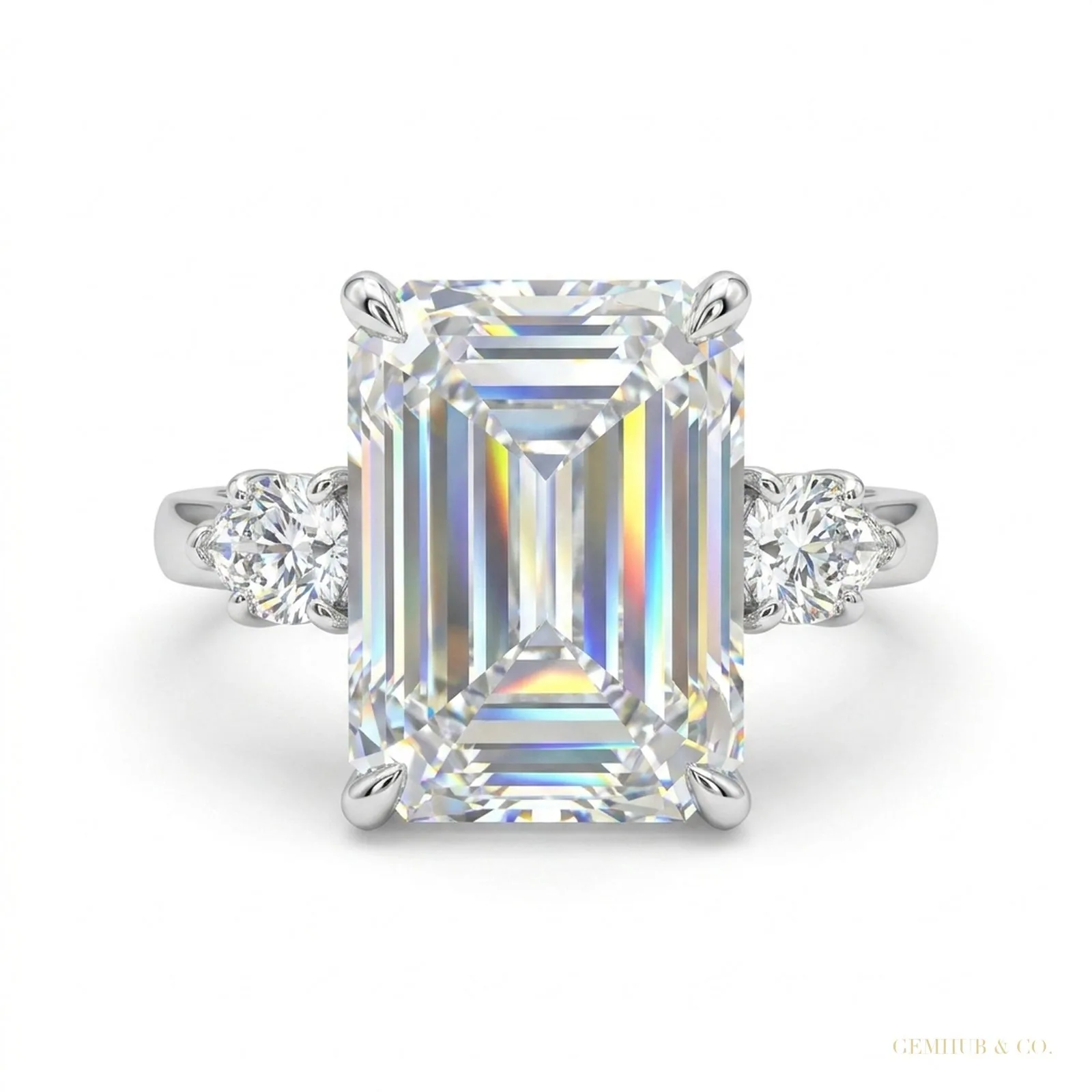 5.70 ct DEW Emerald Cut Off White Moissanite Ring Birthday Gift Wife – 18K Gold Vermeil