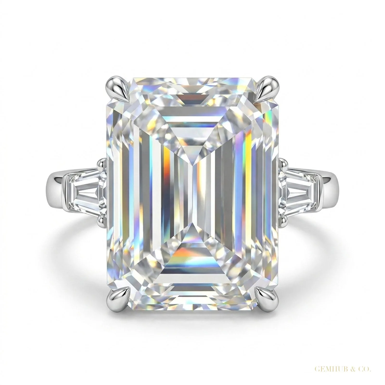 5.90 ct DEW Emerald Cut Certified White Solitaire Moissanite Ring For Mother – 18K Gold Vermeil