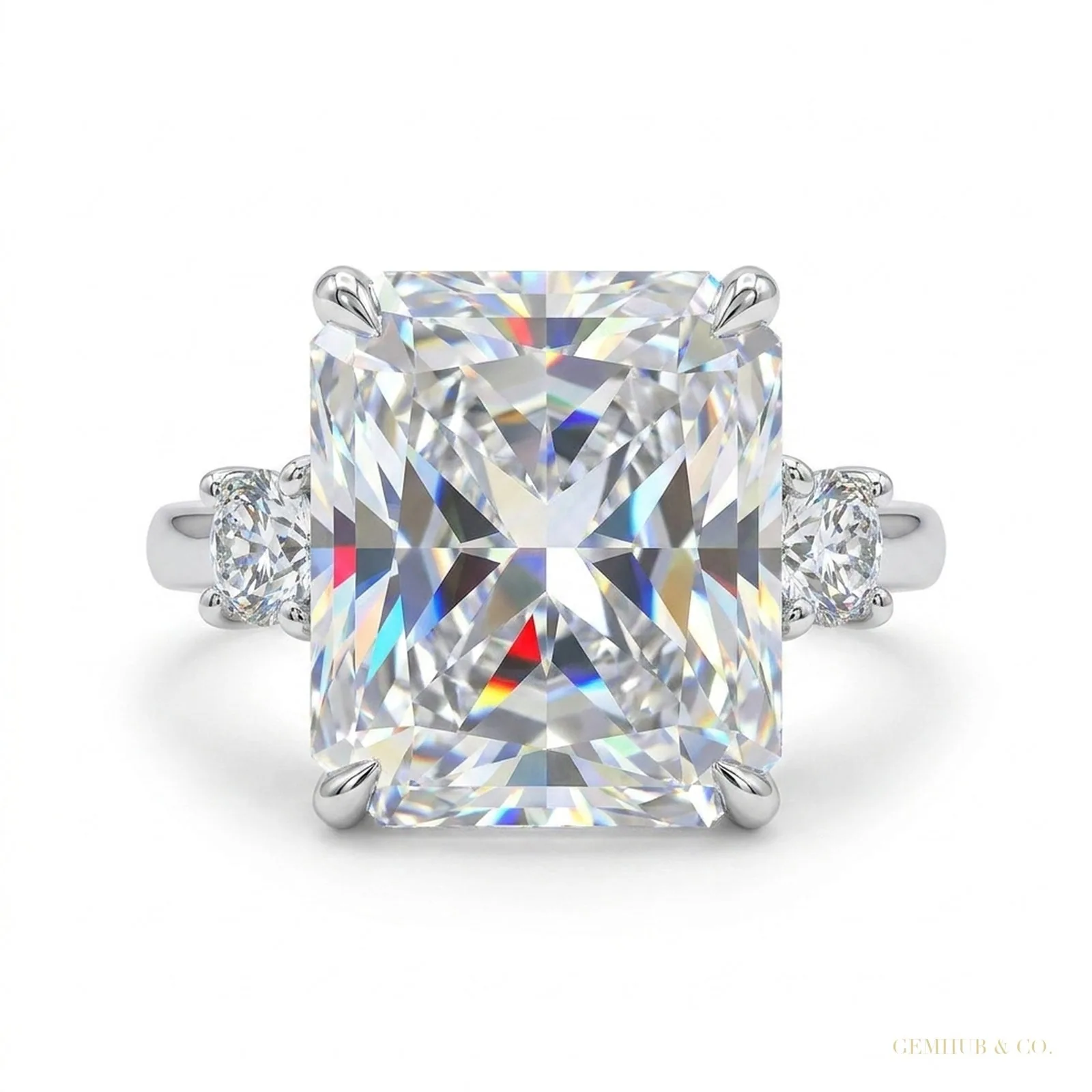 5 ct DEW Certified Radiant Cut White Moissanite Ring For Women 18K Gold Plated