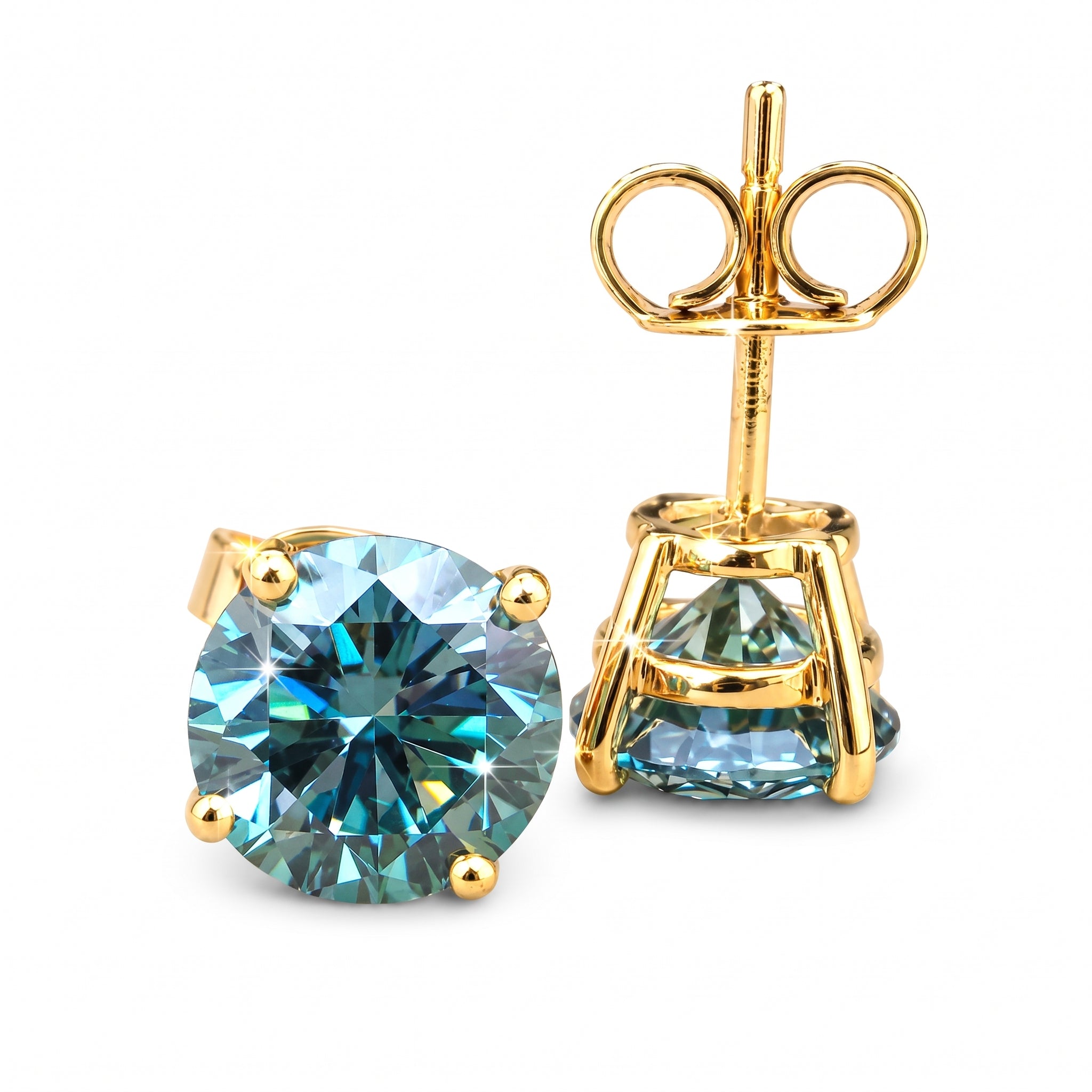 5.00ct DEW Blue Moissanite Round Stud Earrings