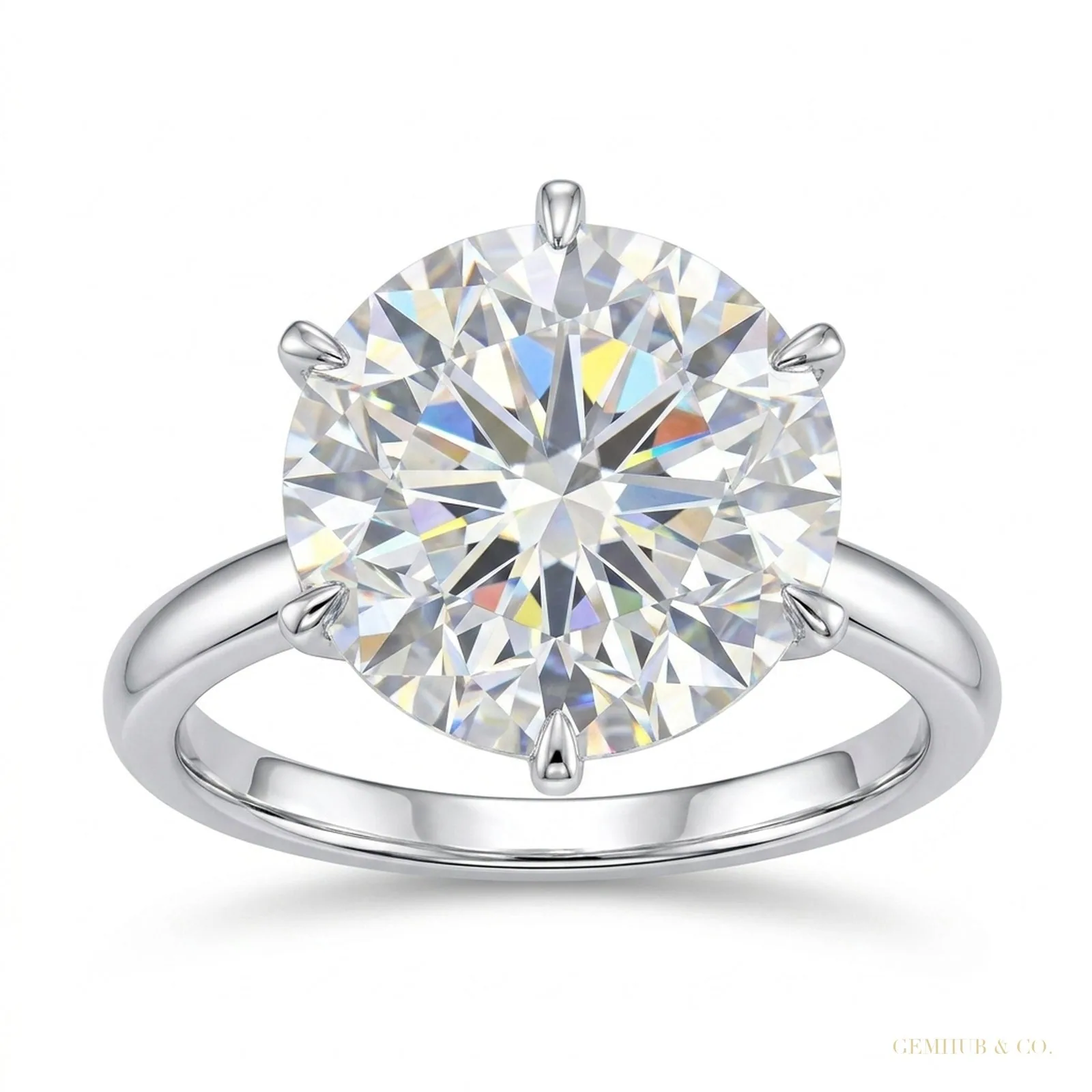 5.20ct DEW White Moissanite Round Solitaire Ring | 18K Gold Vermeil | GRA Certified