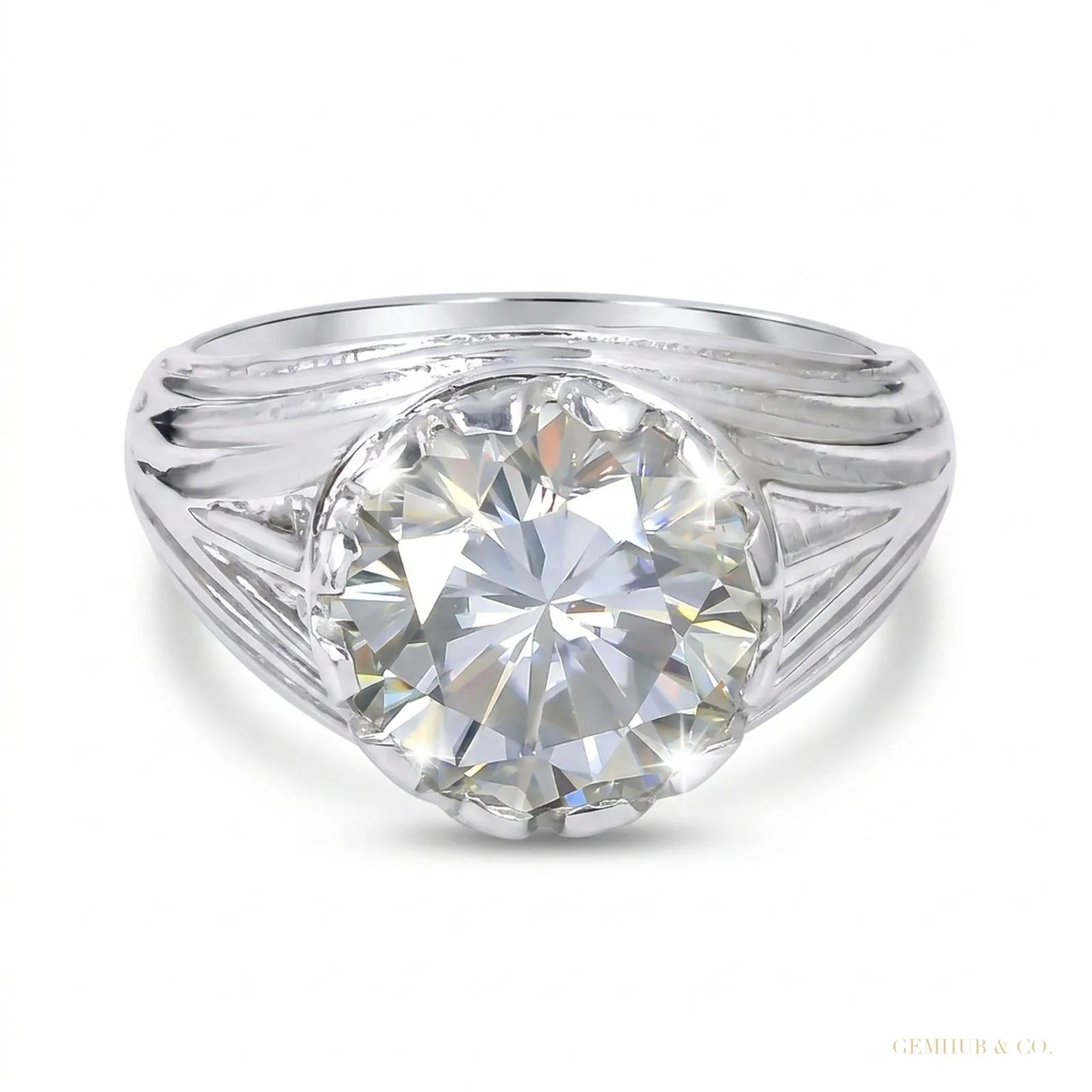 5.30ct DEW White Moissanite Round Solitaire Ring | 18K Gold Vermeil | GRA Certified