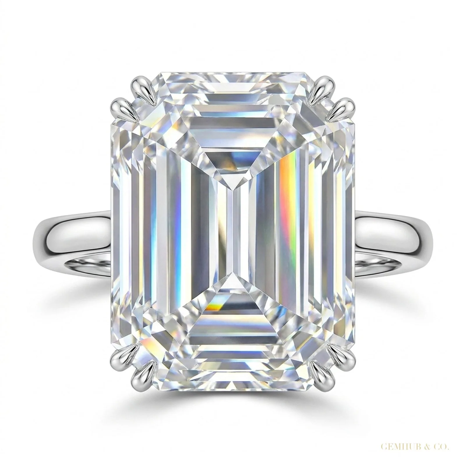 5.30ct DEW White Moissanite Emerald Cut Solitaire Ring | 18K Gold Vermeil | GRA