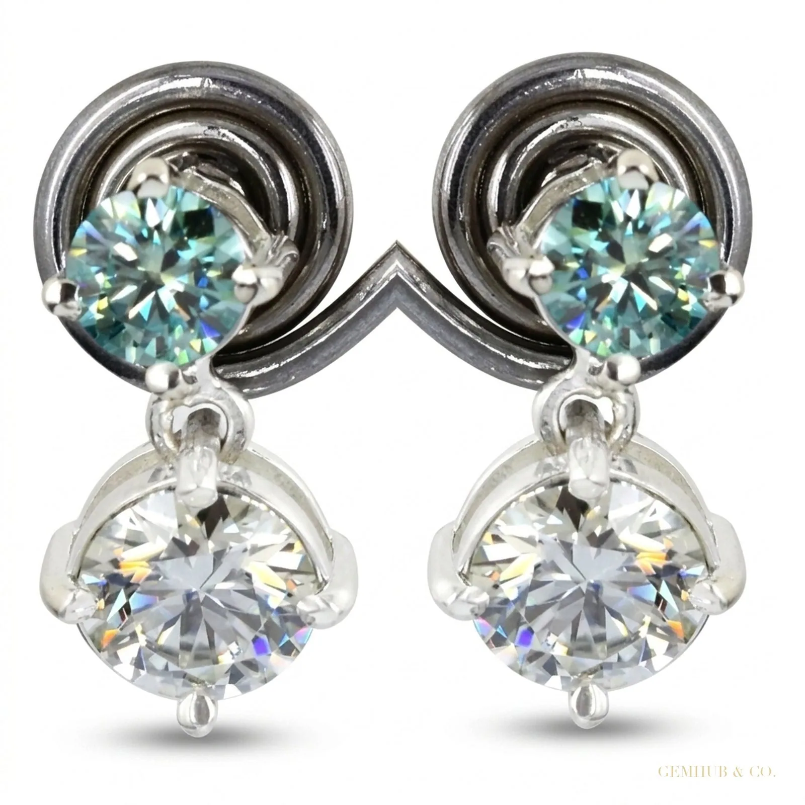 5.50 ct DEW Certified Blue & White Moissanite Round Cut Earrings In Gold Vermeil