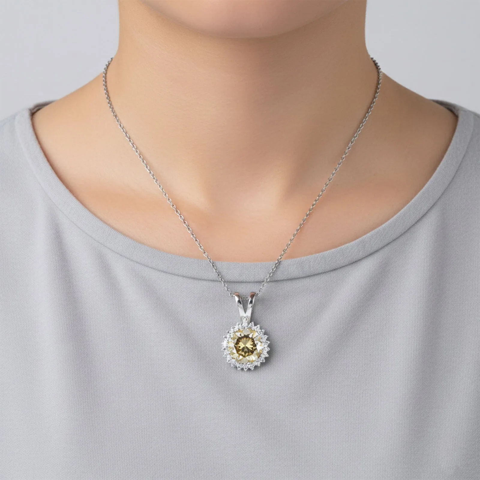 5.70 ct DEW Champagne Moissanite Pendant in Gold Vermeil Certified for Her Gift - view 2