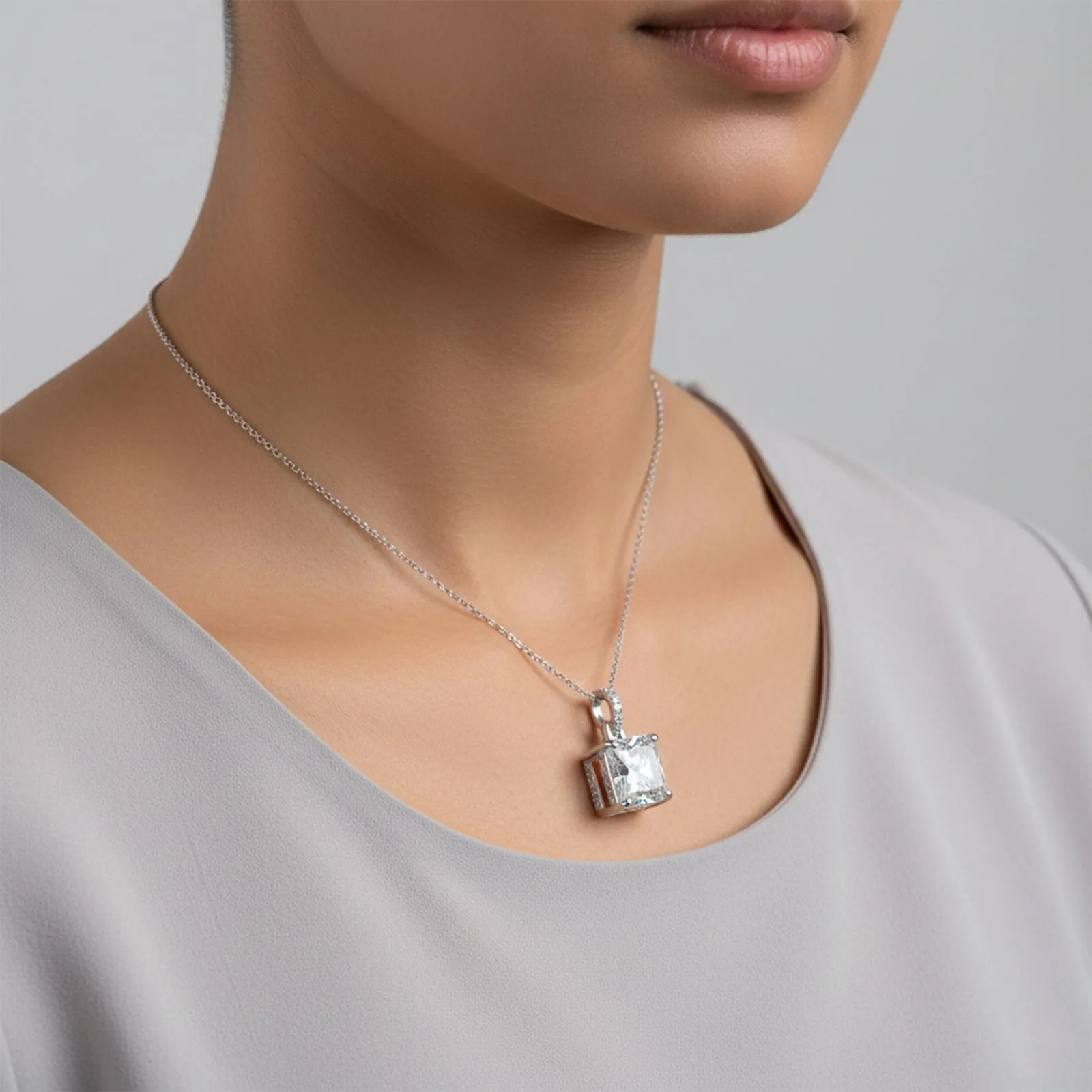 7.30 ct DEW F VS1 White Moissanite Pendant in Gold Vermeil – Birthday Gift for Wife - view 3