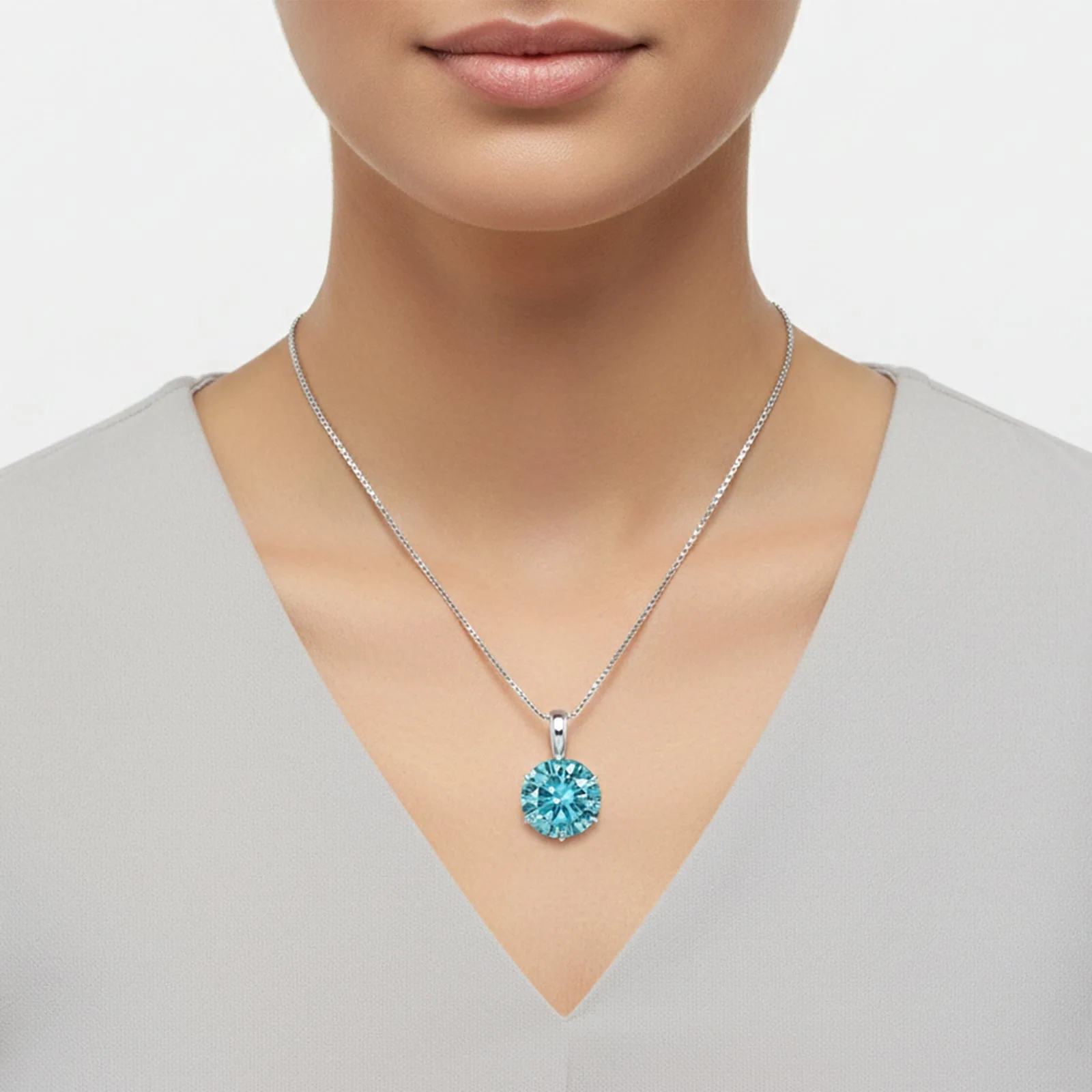 9.30 ct DEW Certified Blue Moissanite Pendant Gold Vermeil Anniversary Jewelry Gift - view 5