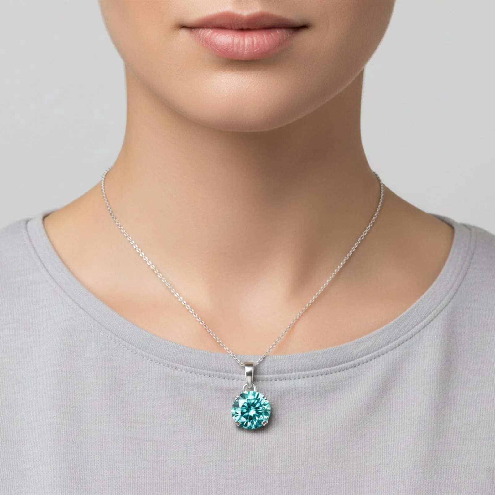 4.35 ct DEW Round Blue Moissanite Certified Pendant in Gold Vermeil Holiday Special - view 2