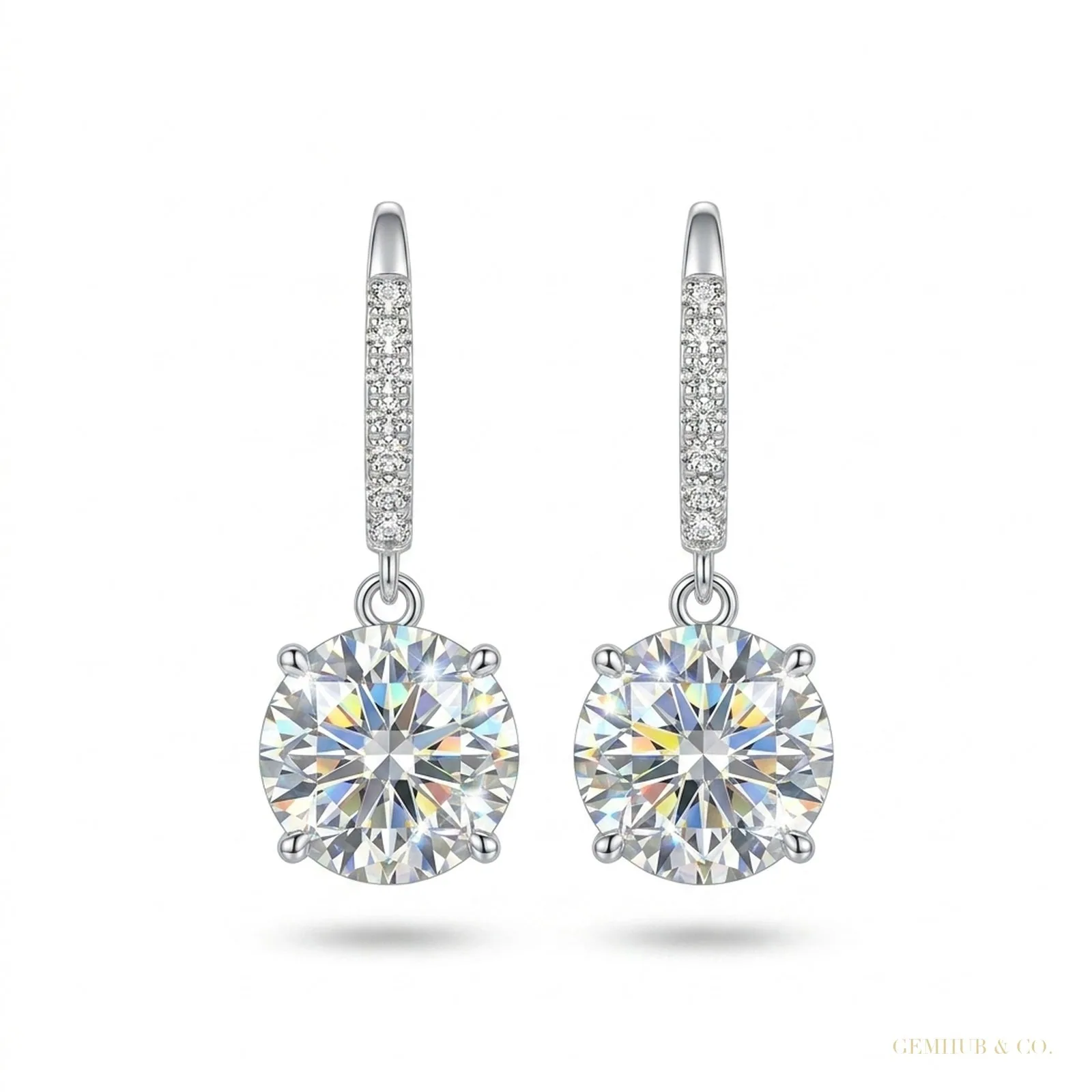 5 ct DEW Round Cut White Moissanite Solitaire Dangler Earrings In Gold Vermeil