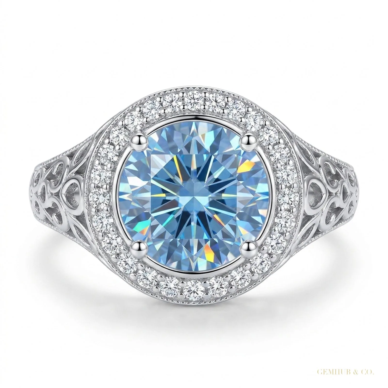6.00 ct DEW Certified Blue Moissanite Ring – Wedding Gift in 18K Gold Plated