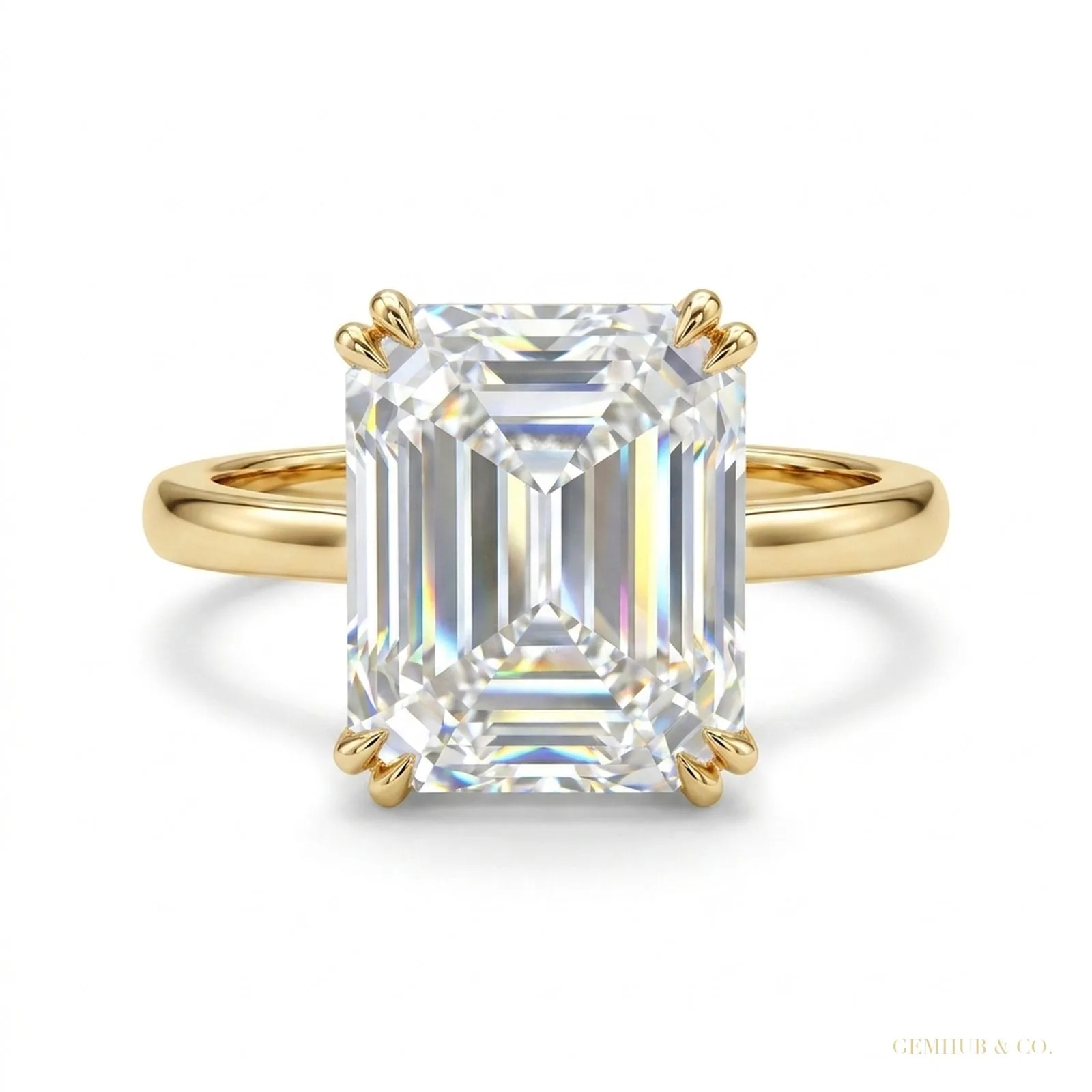 6.30 ct DEW Asscher Cut Off White Moissanite Solitaire Ring in 18K Gold Plated