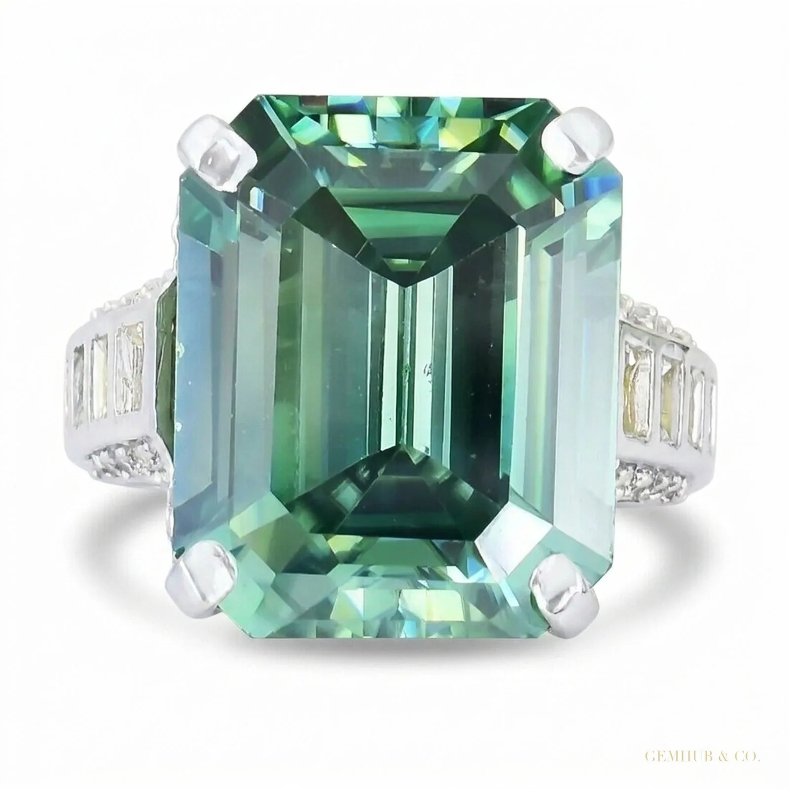 6.30 ct DEW Certified Blue Moissanite Asscher Cut Ring – Christmas Gift – 18K Gold Vermeil