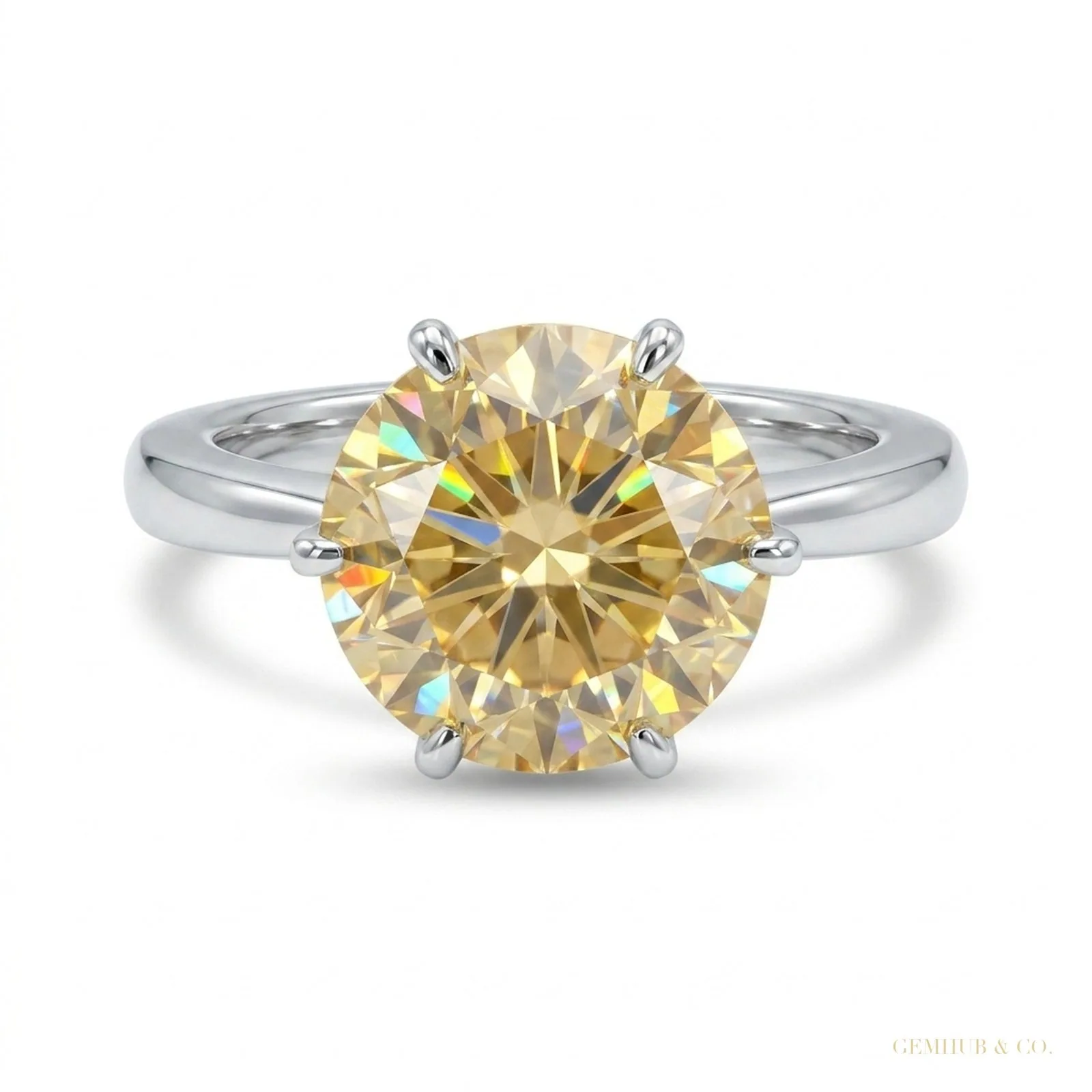 6.50 ct DEW Champagne Moissanite Ring Prong Set Gift for Birthday – 18K Gold Vermeil