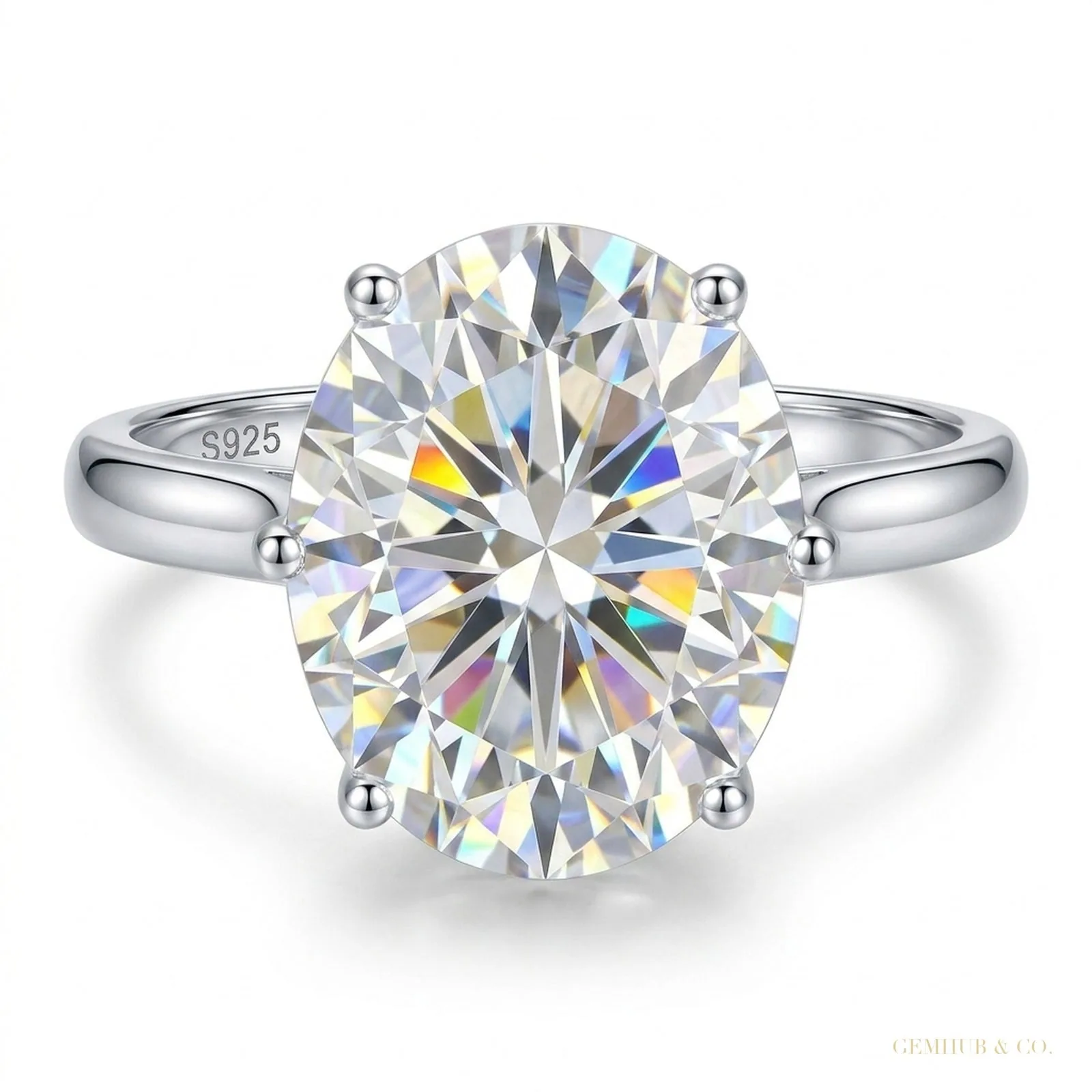 6.50 ct DEW Oval Cut Off White Moissanite Ring in Anniversary Gift Her – 18K Gold Vermeil