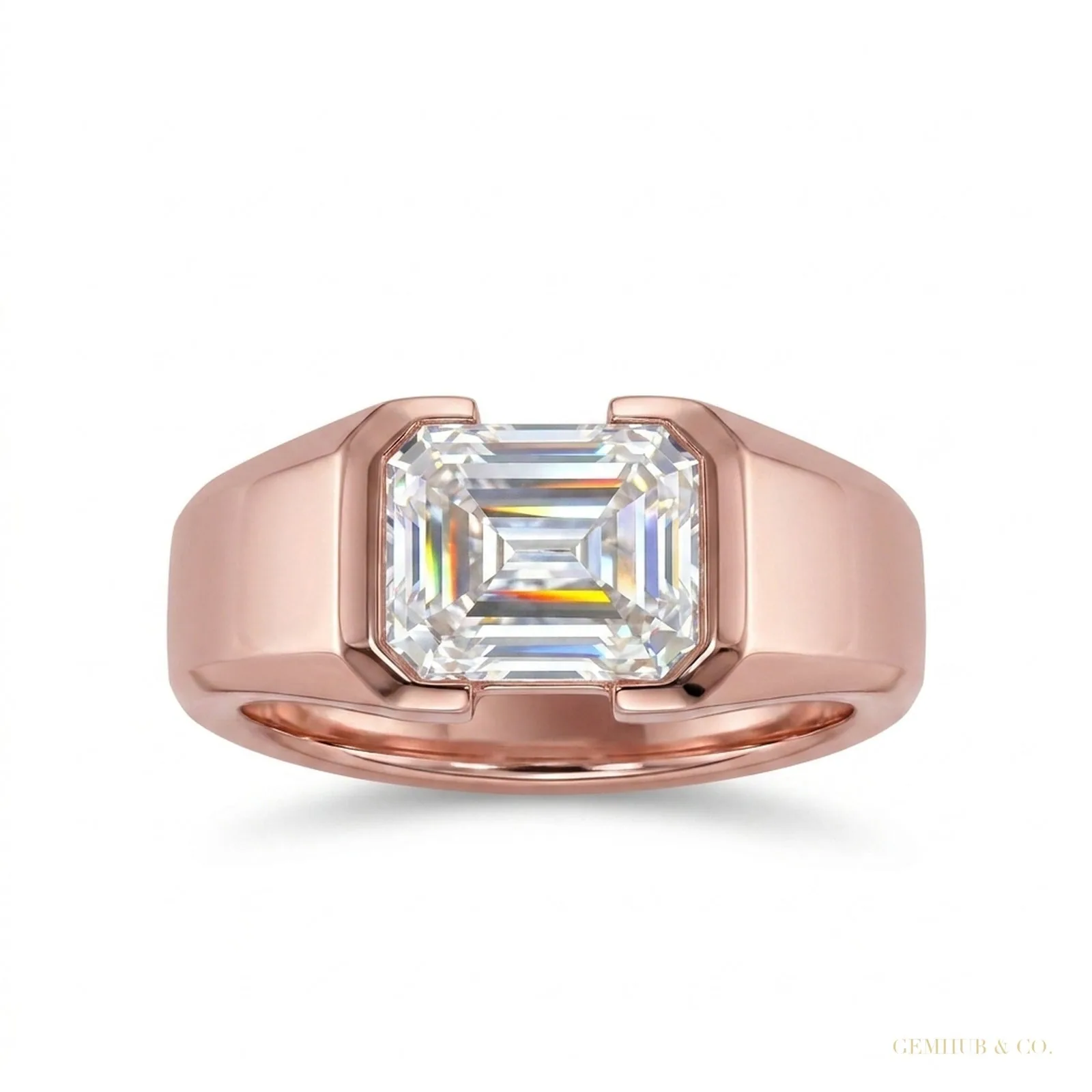 6.55 ct DEW Emerald Cut Off White Moissanite Ring – Bridal Special – 18K Gold Vermeil