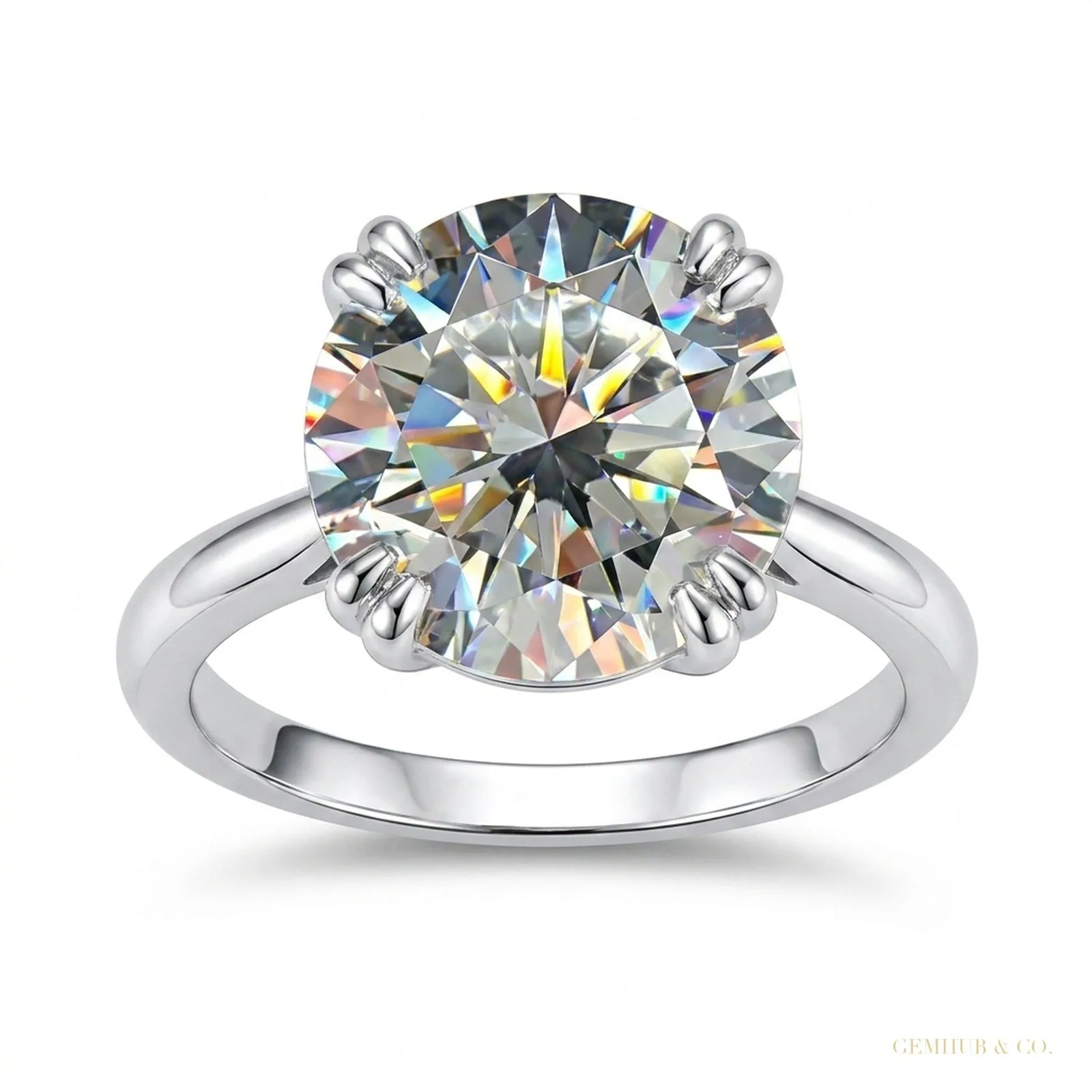 6.65 ct DEW Round Cut White Treated Moissanite Solitaire Ring Certified 18K Gold Plated