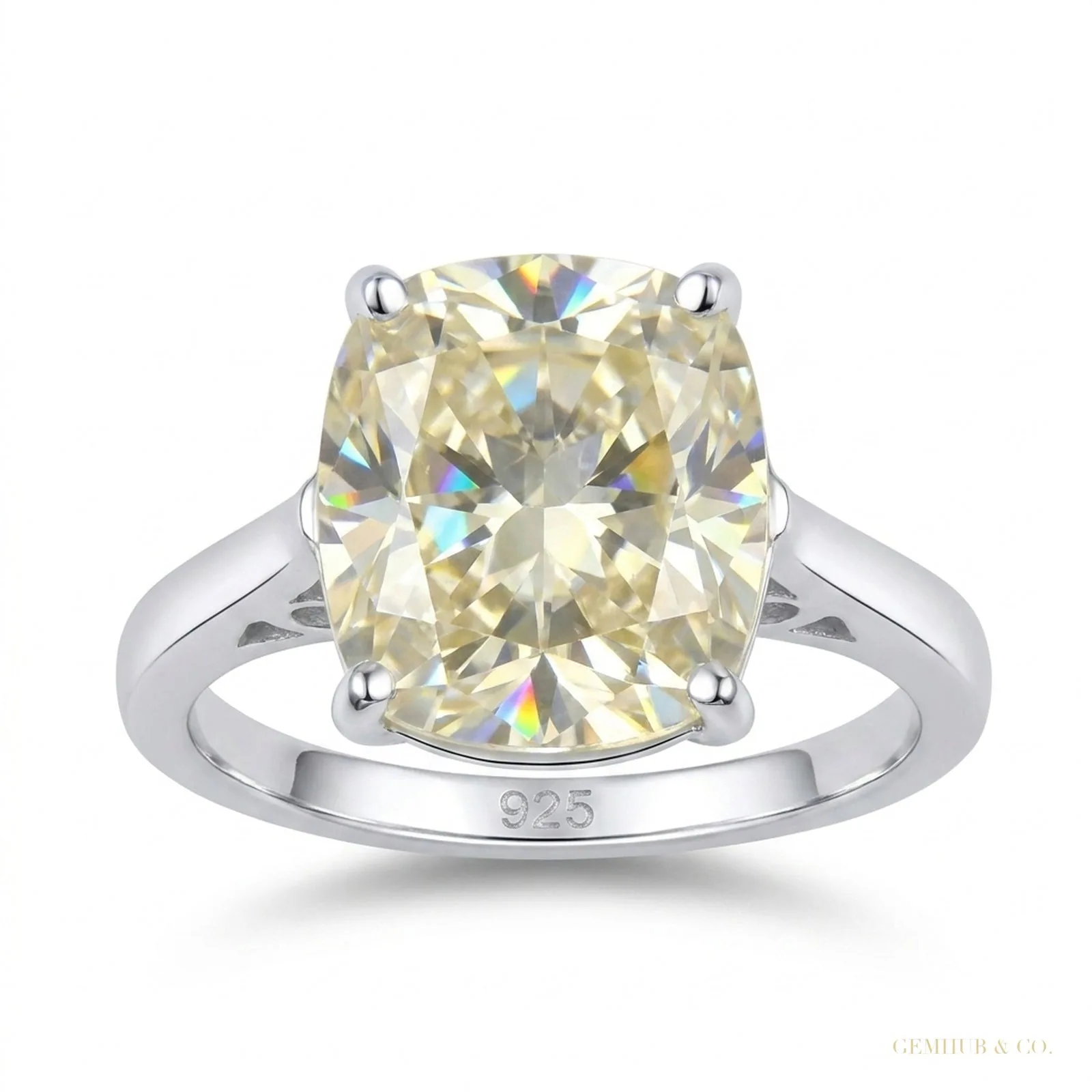 6.75 ct DEW GRA Certified Cushion Cut White Moissanite Ring 18K Gold Plated
