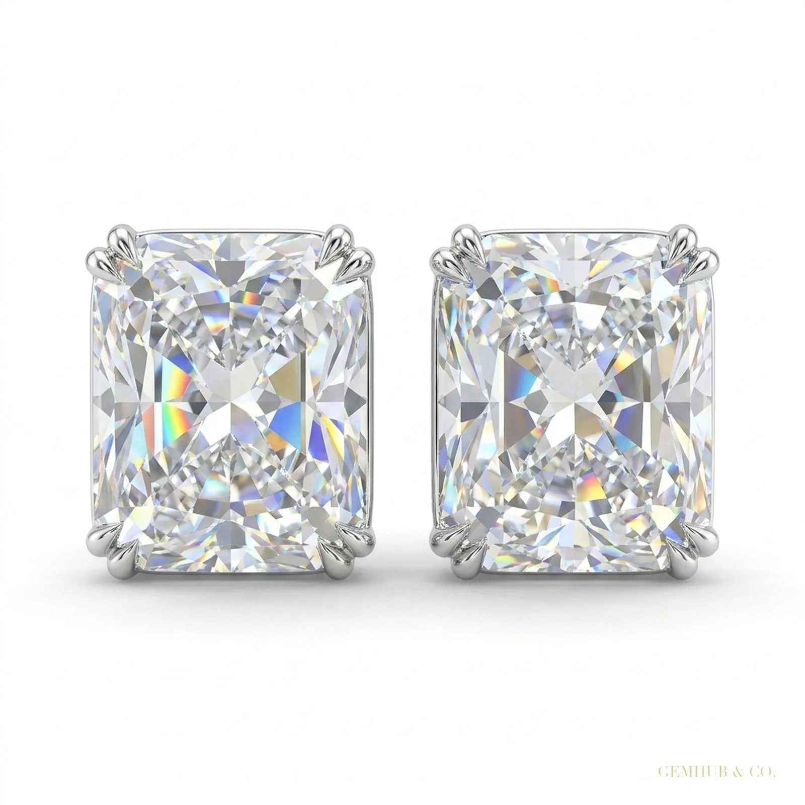 6 ct DEW Certified Radiant Cut White Moissanite Solitaire Studs In Gold Vermeil