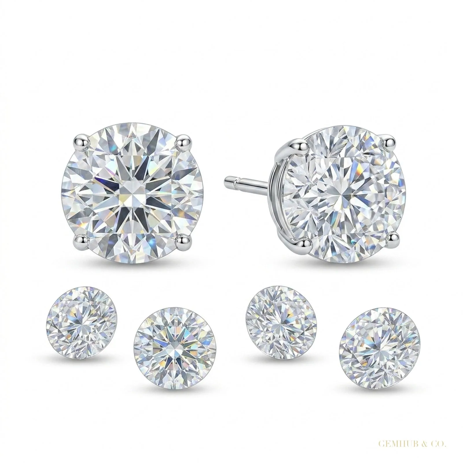 6 ct DEW Certified White Moissanite Solitaire Studs Round Cut In Gold Vermeil