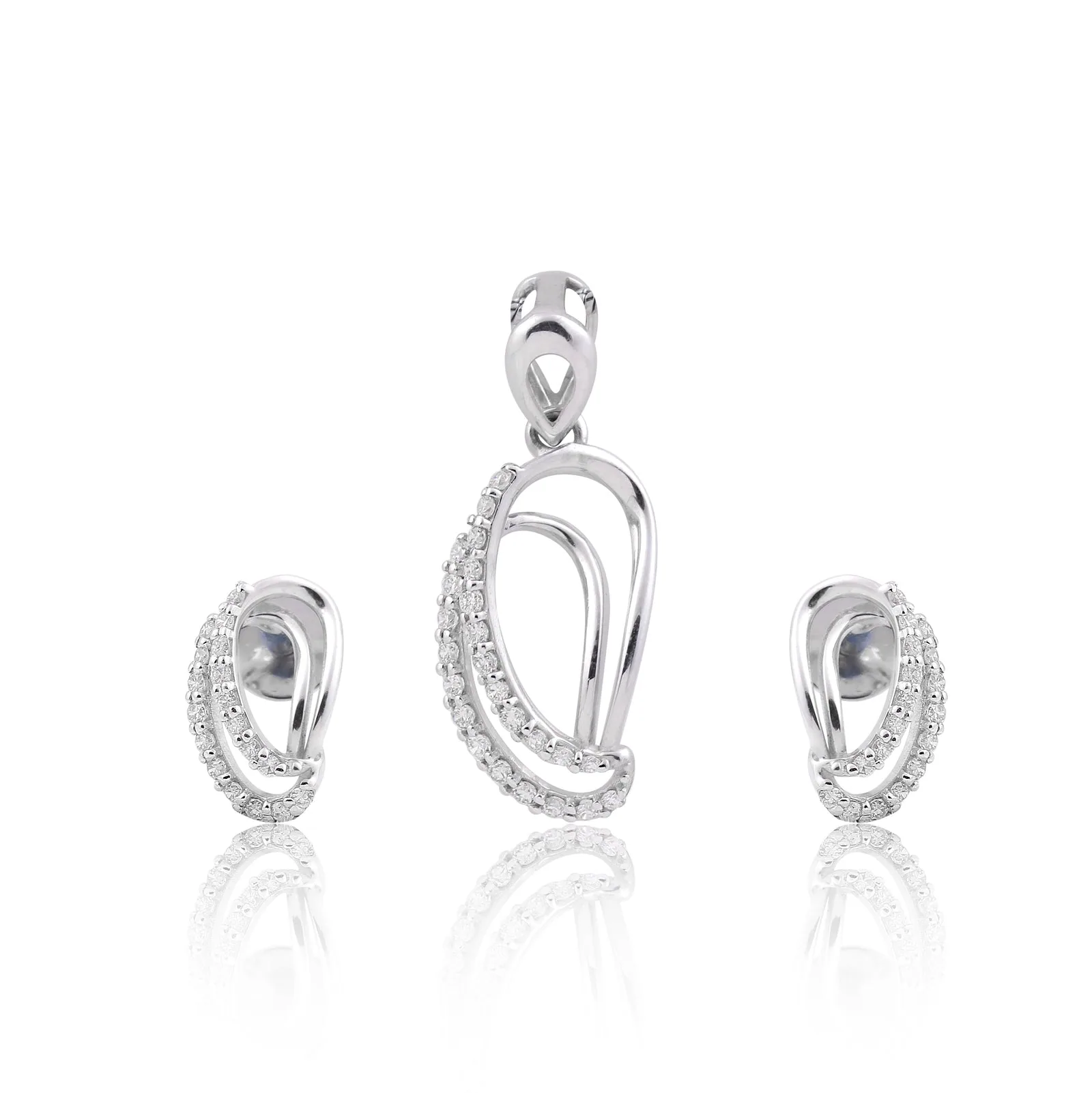 0.49 Ct. Natural Diamond Pendant And Earrings Set 18KT White Gold IGI Certified - view 2