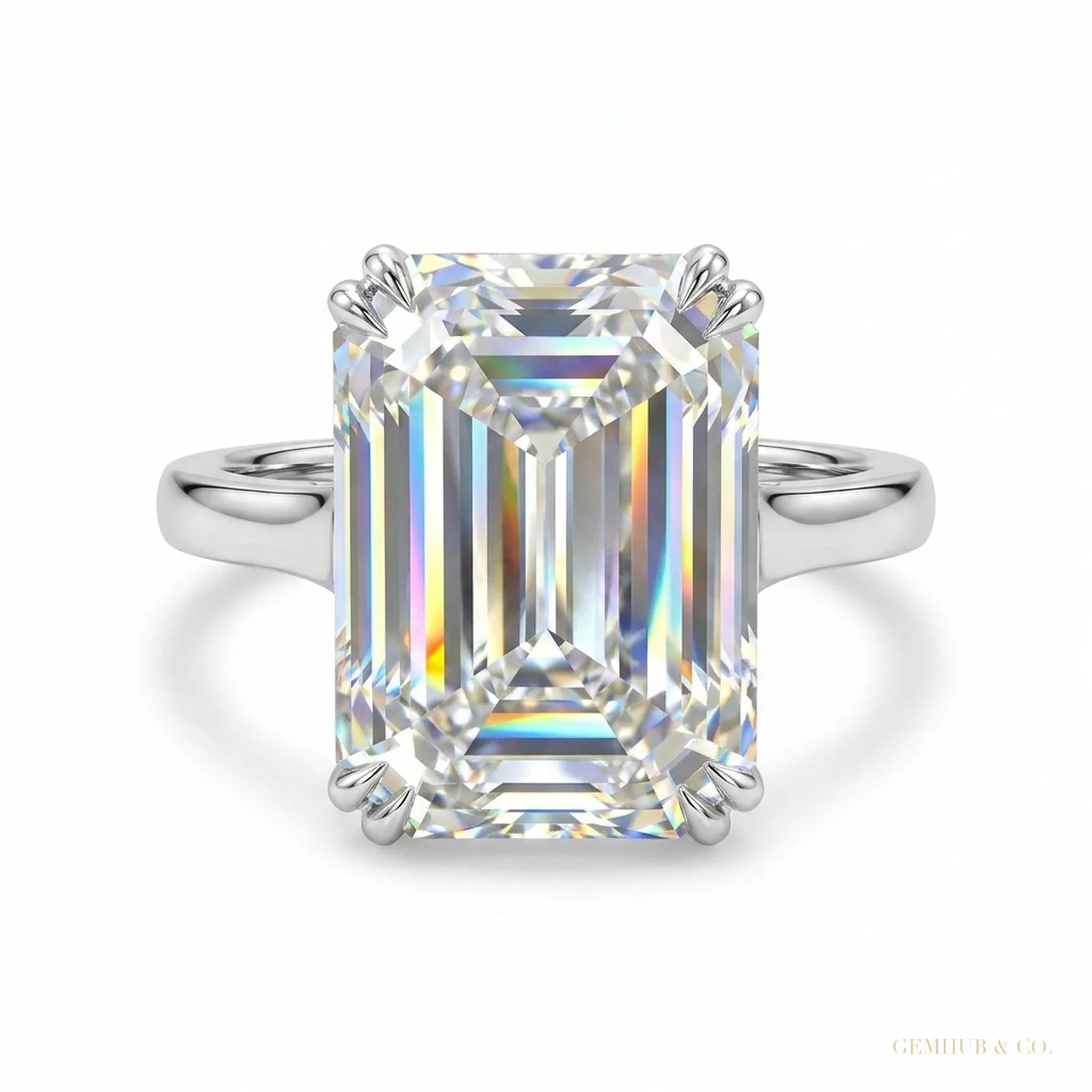 7.10 ct DEW Emerald Cut Moissanite Ring Wedding Gift for Her July Special – 18K Gold Vermeil