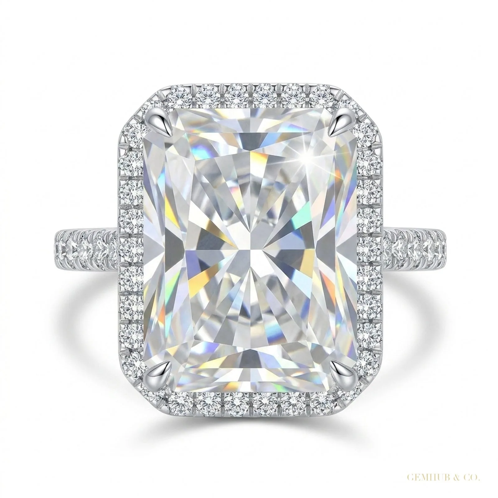 7.10 ct DEW Radiant Cut Moissanite Solitaire Ring Engagement Gift Idea – 18K Gold Vermeil