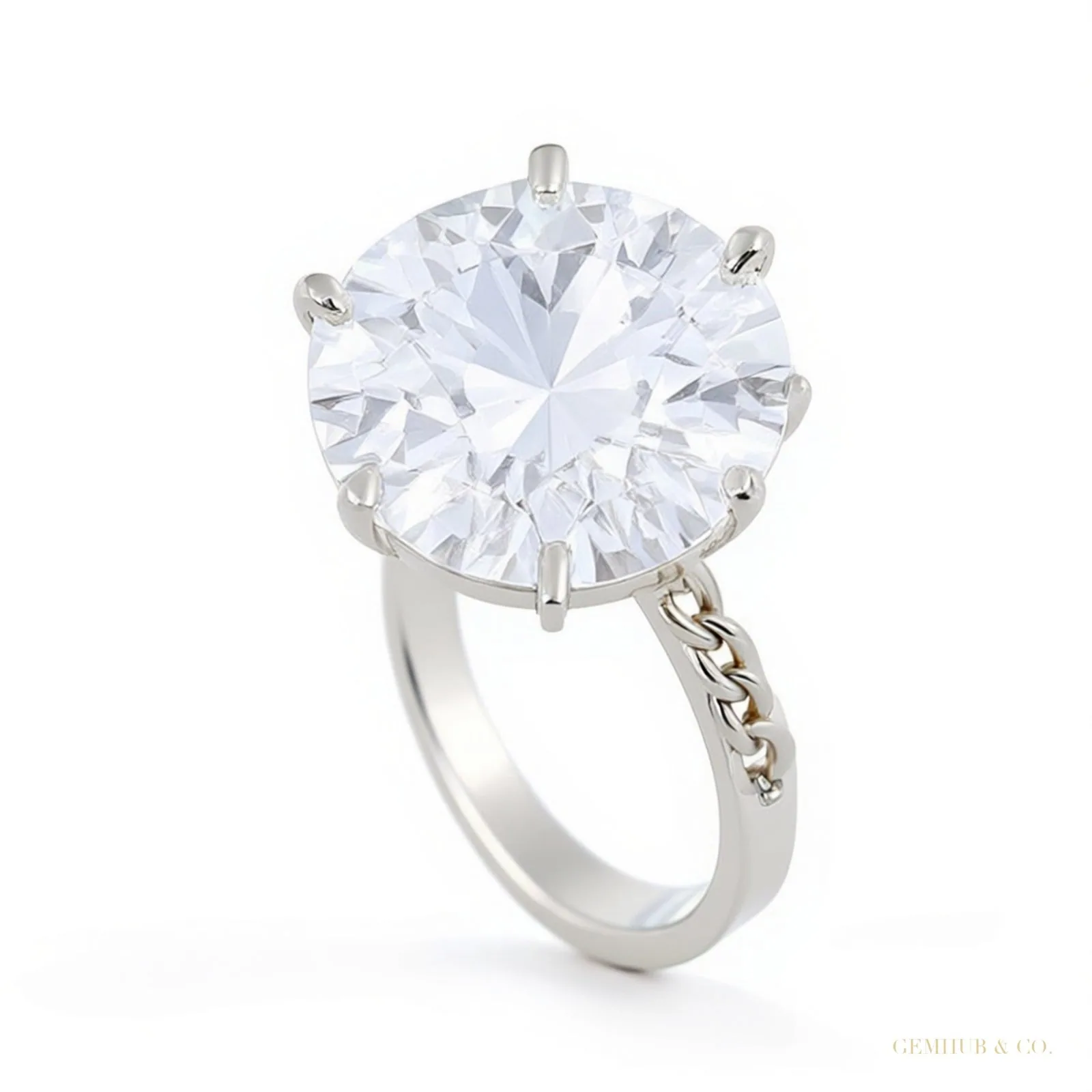 7.35 ct DEW Off White Moissanite Solitaire Ring Certified Great Luster – 18K Gold Vermeil