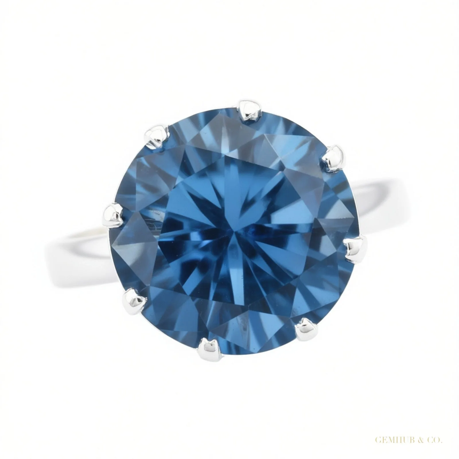 7.75ct VS1 Blue Moissanite Ring Certified Gift For Love 18K Gold Plated