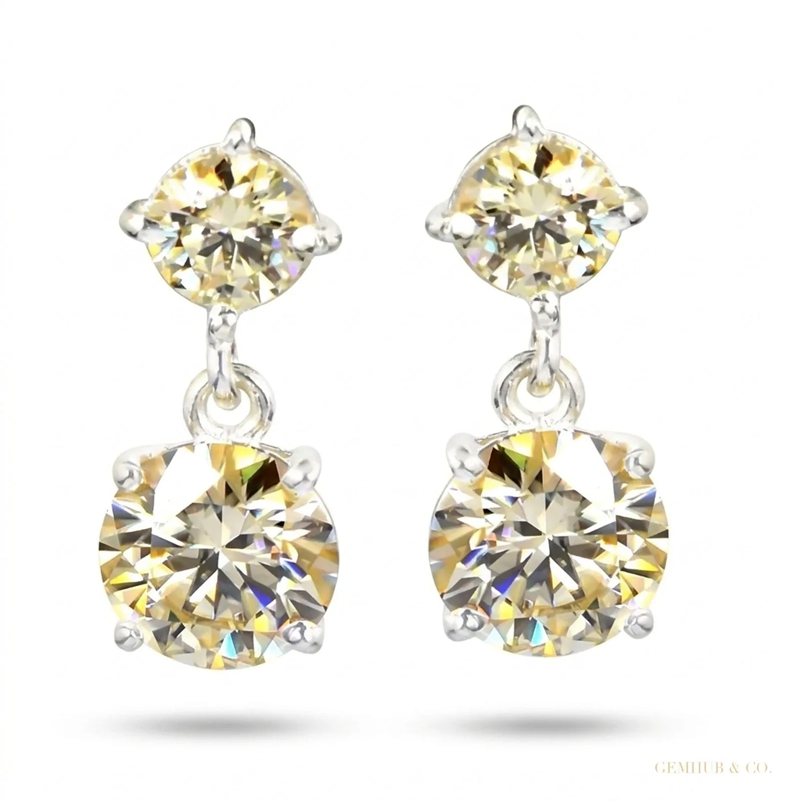 7 ct DEW Certified Champagne Moissanite Solitaire Earrings In Gold Vermeil