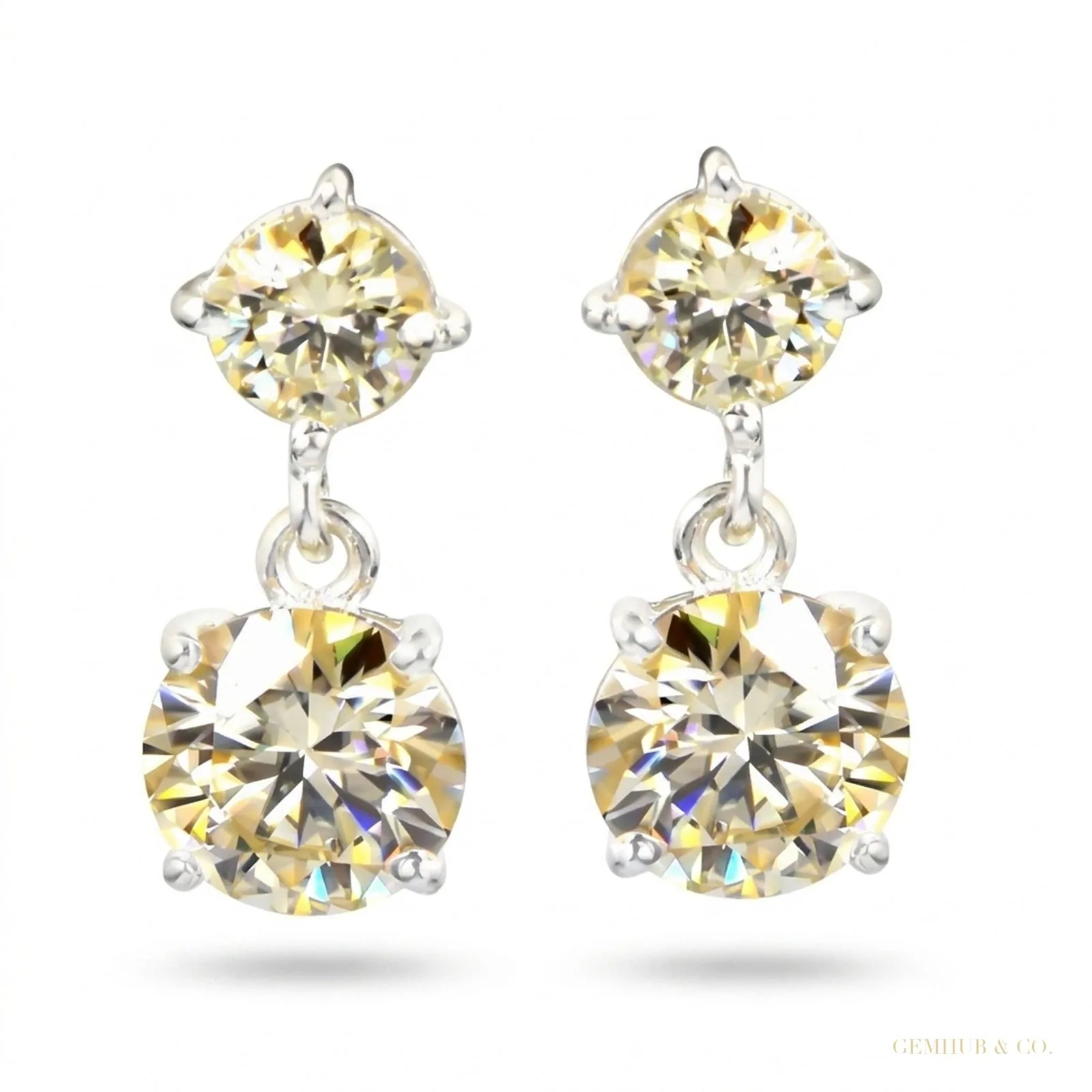 7.00 ct DEW Certified Champagne Moissanite Earrings in Gold Vermeil For Wedding
