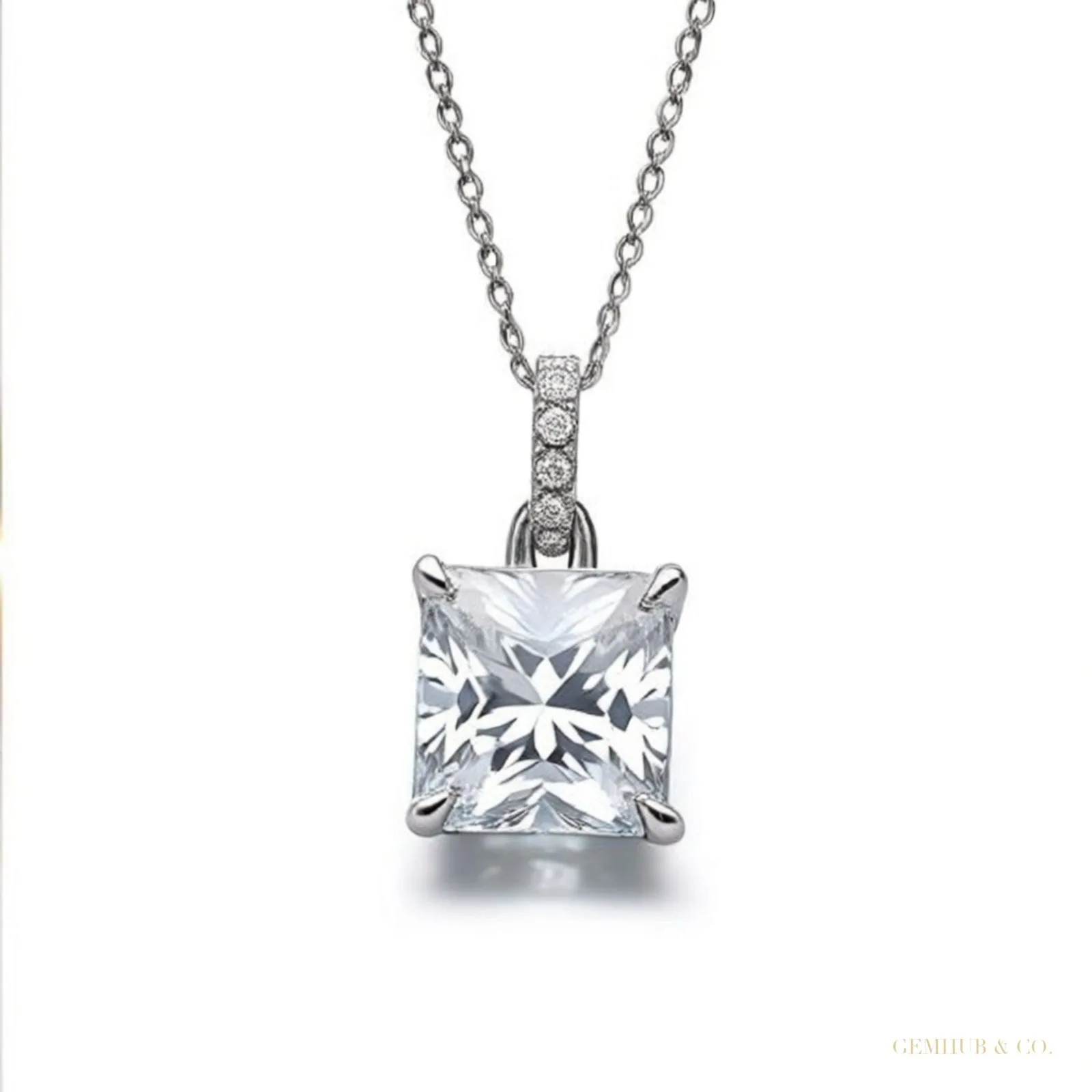 7.30 ct DEW F VS1 White Moissanite Pendant in Gold Vermeil – Birthday Gift for Wife