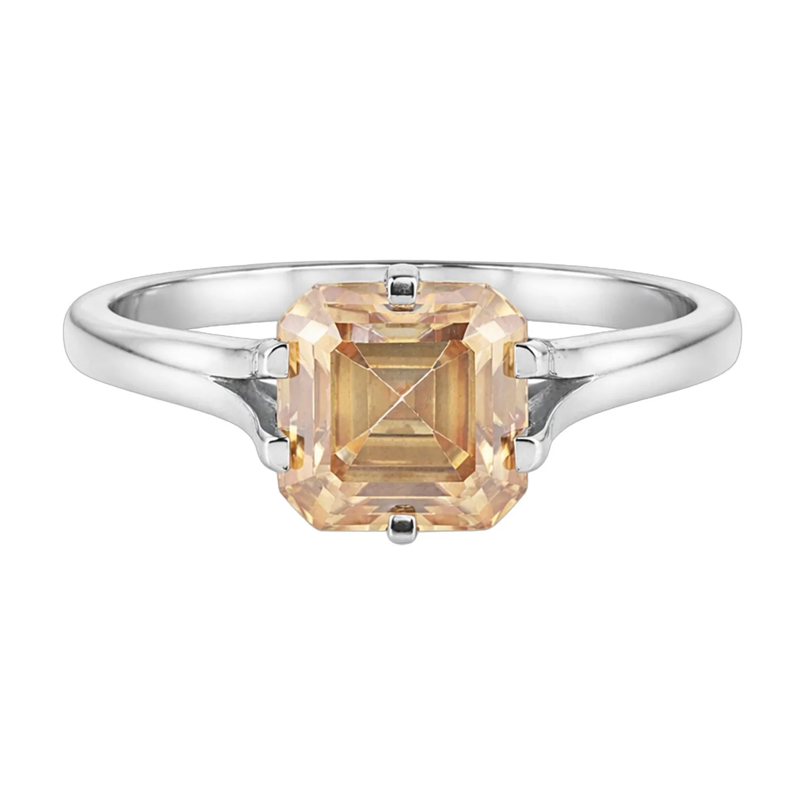 4.0ct DEW Champagne Moissanite Asscher Solitaire Ring