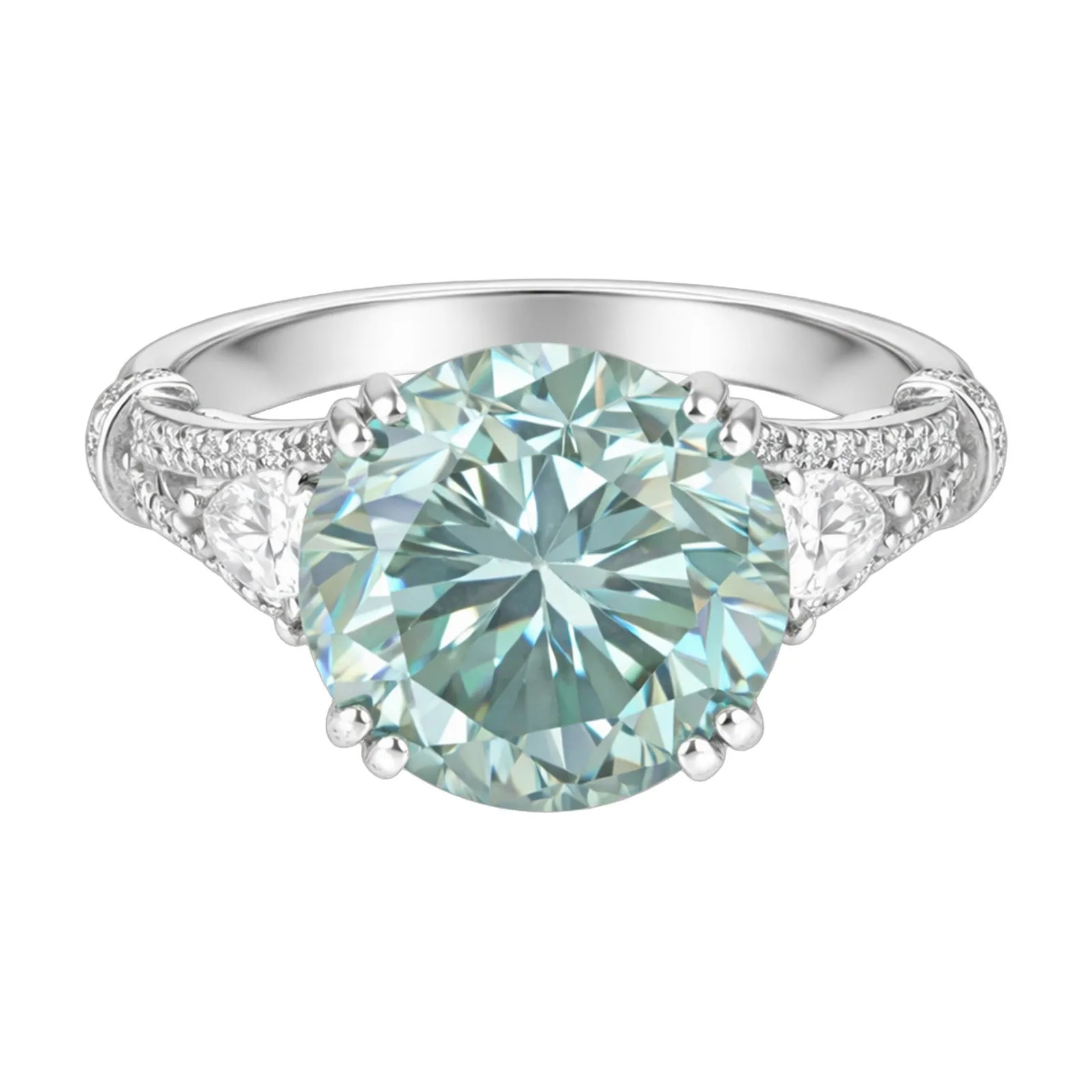 8.5ct DEW Blue Moissanite Round Solitaire Ring