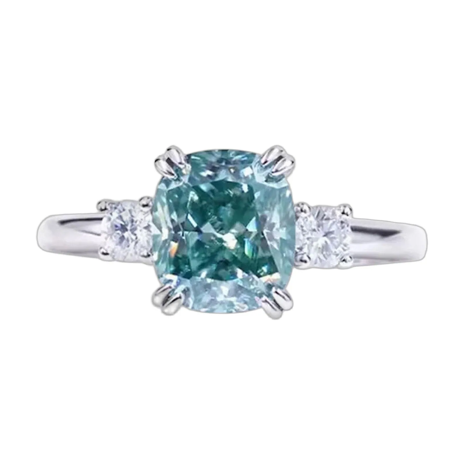 3.2ct DEW Blue Moissanite Cushion Solitaire Ring
