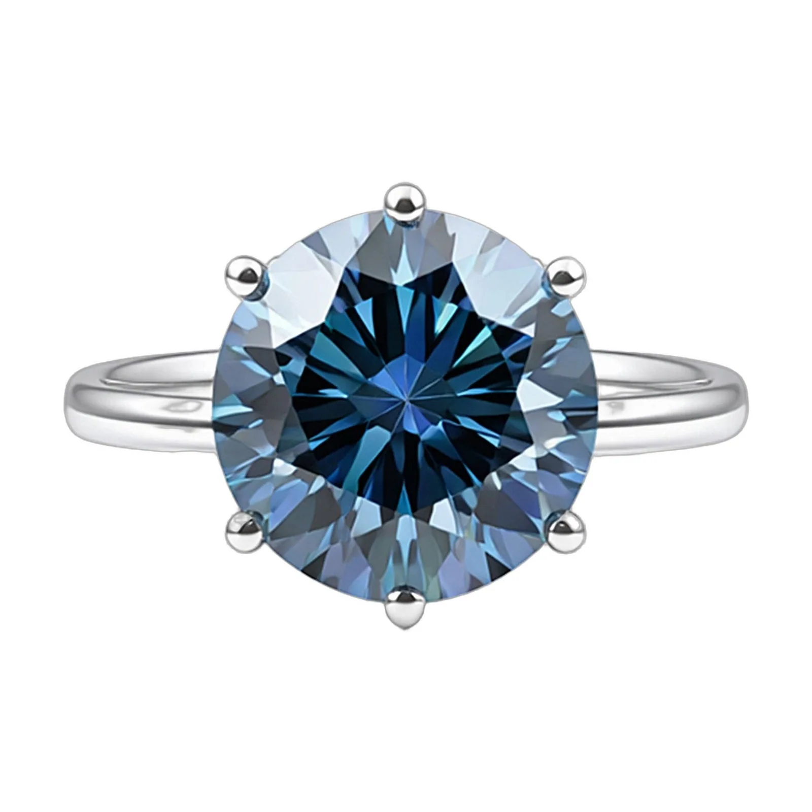 2.75ct DEW Blue Moissanite Round Solitaire Ring