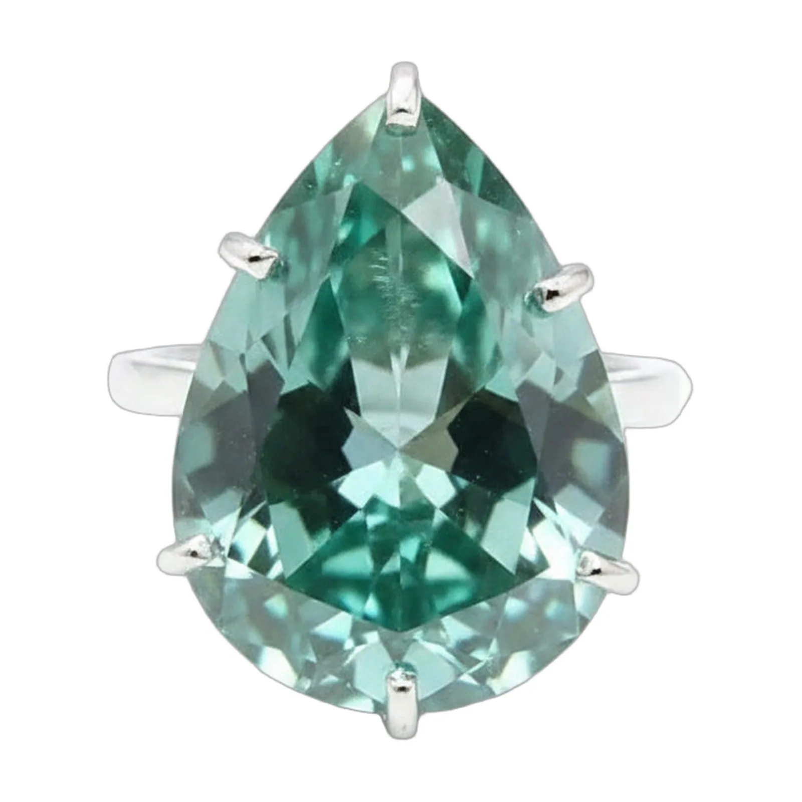19.6ct DEW Blue Moissanite Pear Solitaire Ring